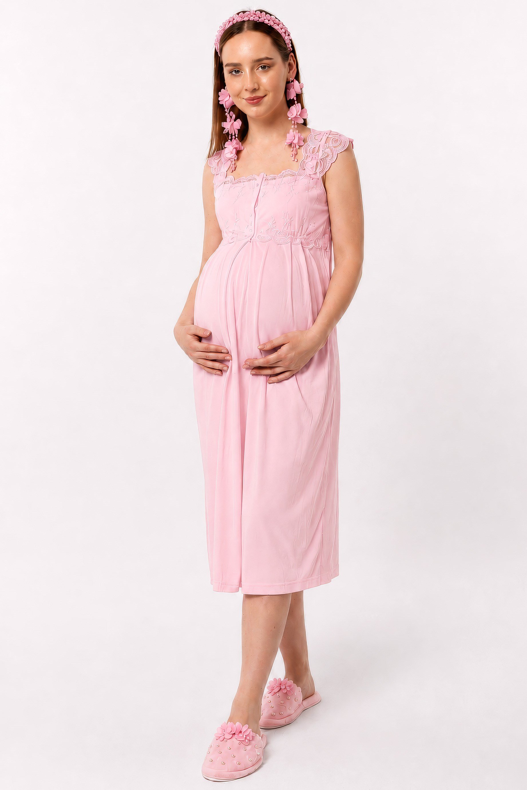 223042 Pembe Dantelli Hamile Lohusa Gecelik
