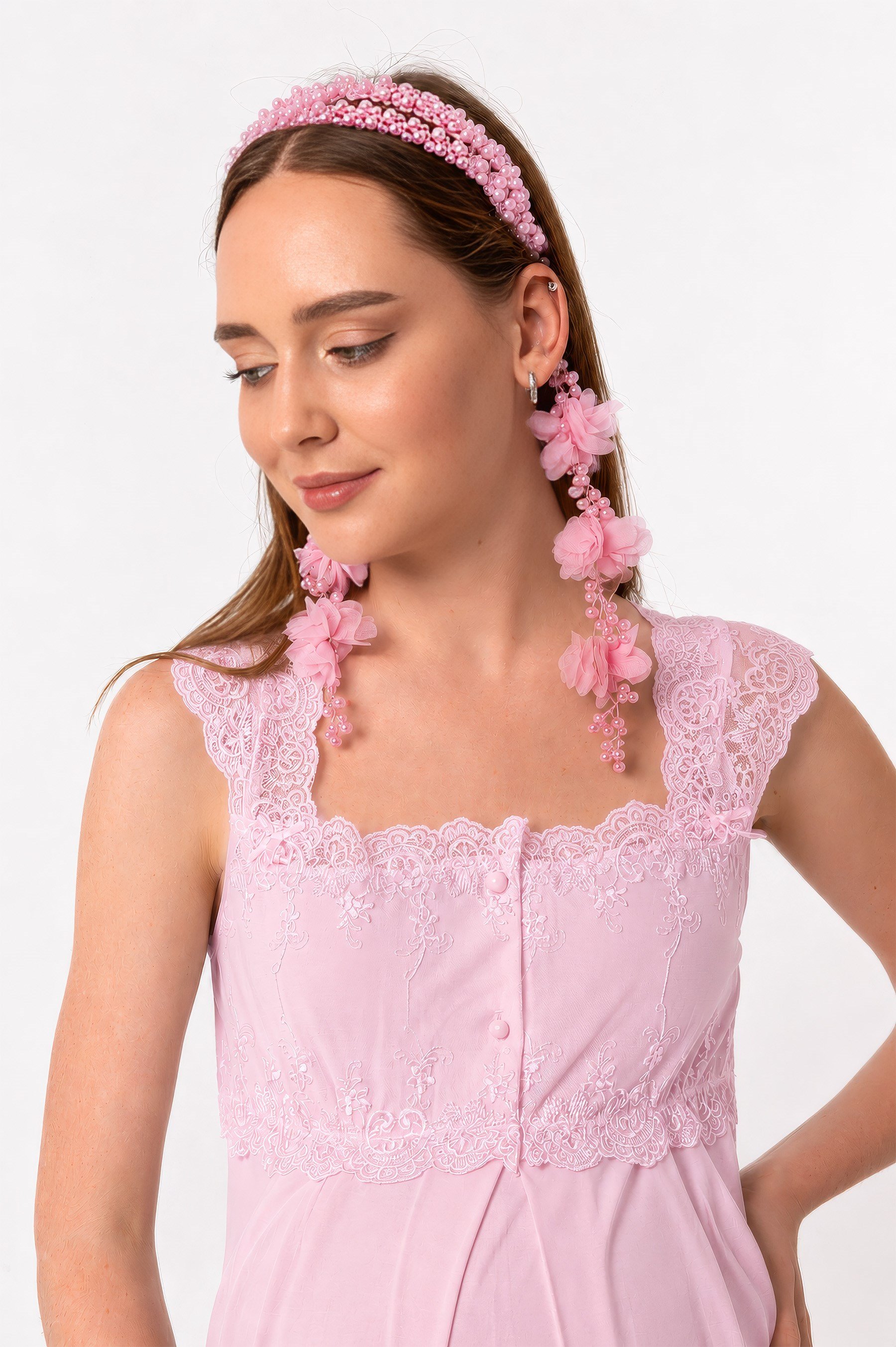 223042 Pembe Dantelli Hamile Lohusa Gecelik