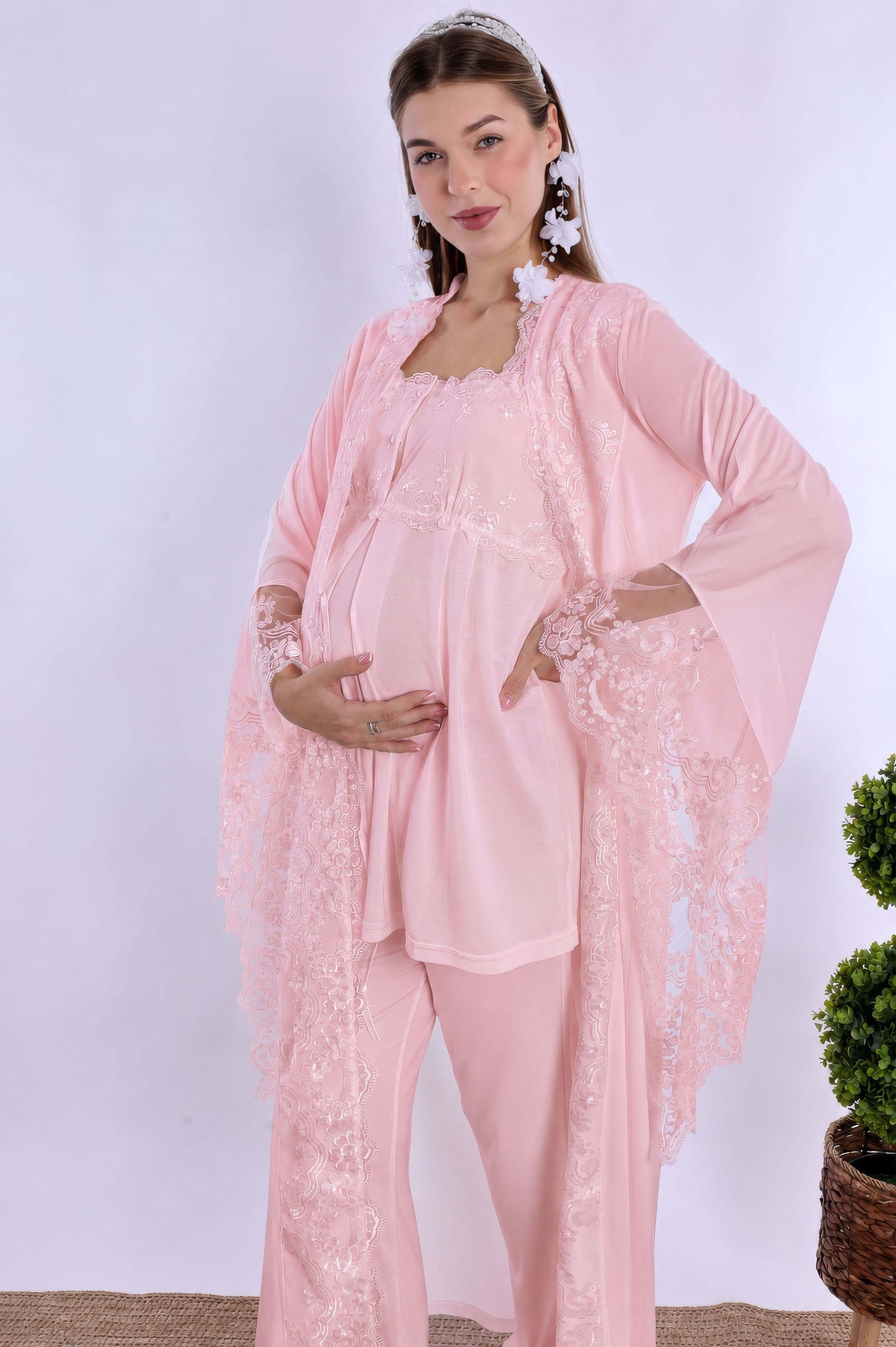 230182 Pudra Sabahlıklı Hamile Lohusa Pijama Takımı