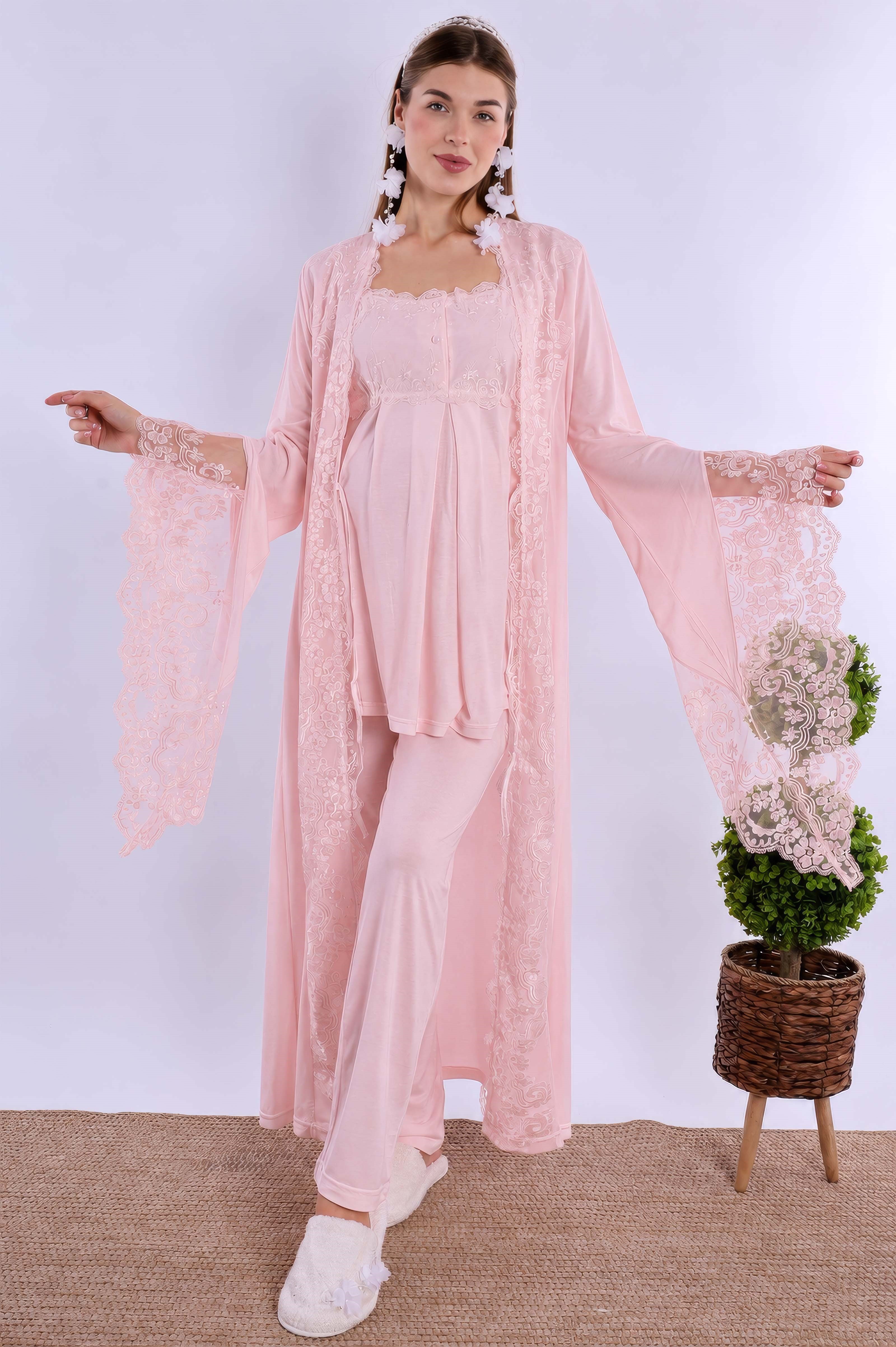 230182 Pudra Sabahlıklı Hamile Lohusa Pijama Takımı