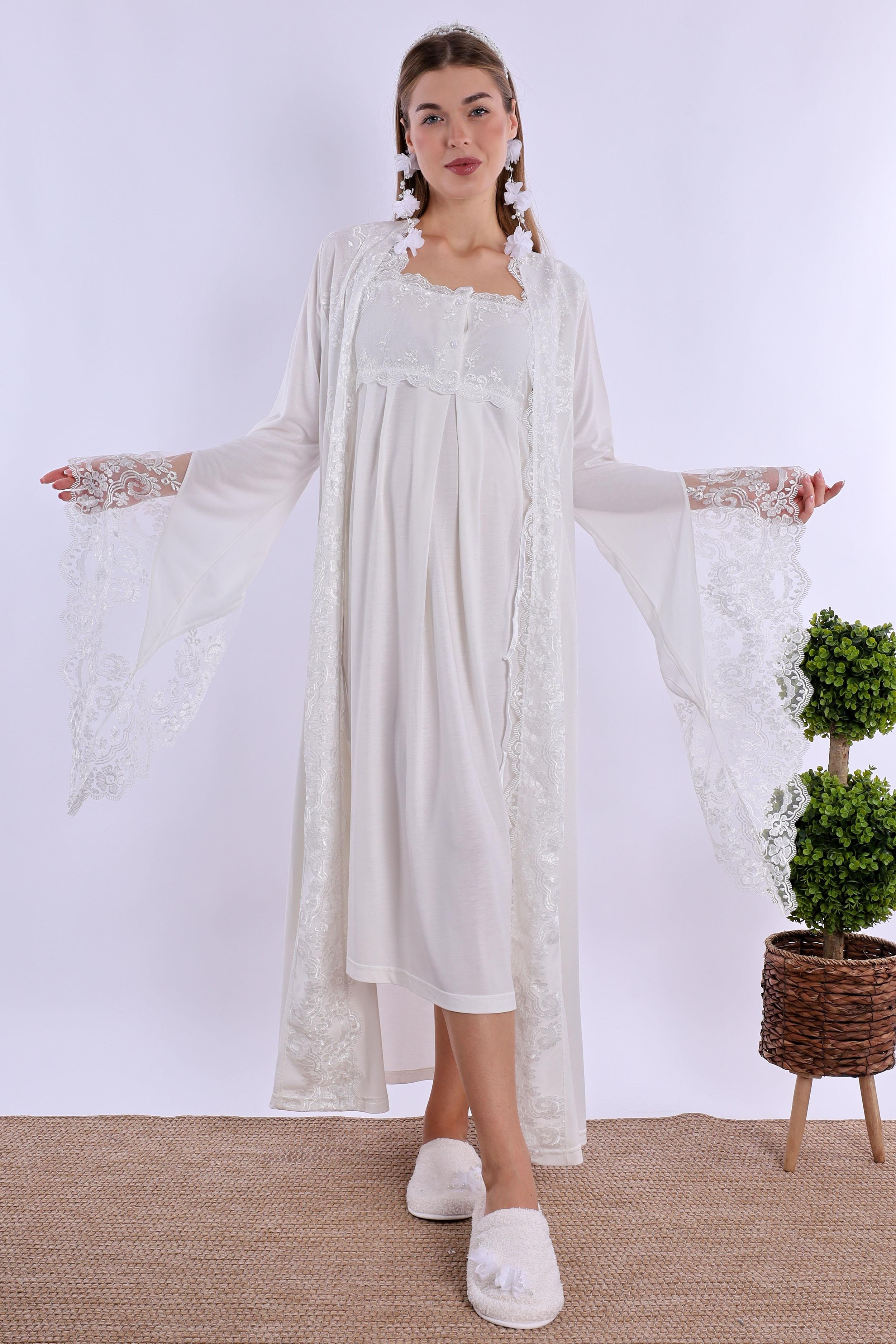 230202 Ekru Dantelli Hamile Lohusa Set