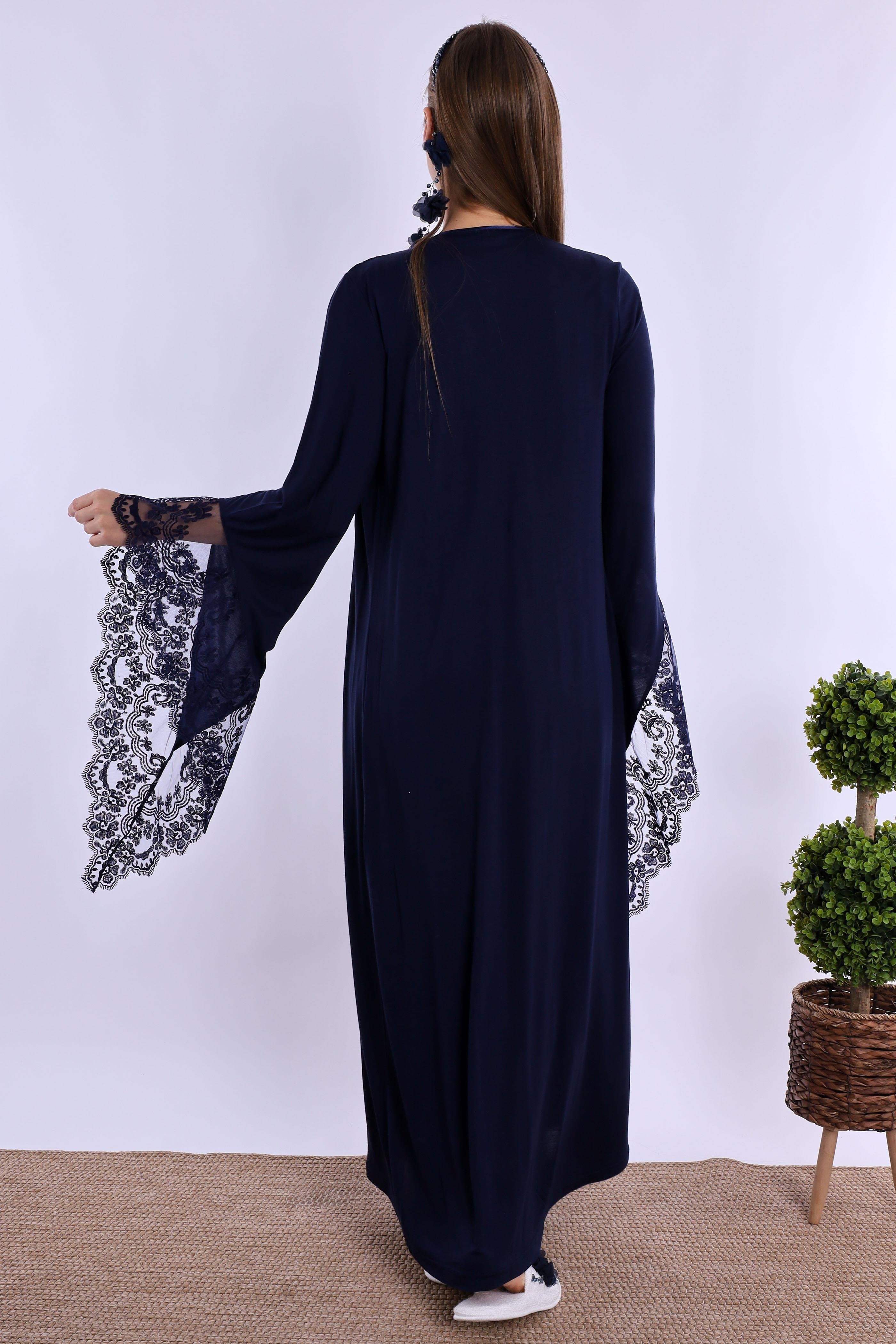 230202 Lacivert Dantelli Hamile Lohusa Set