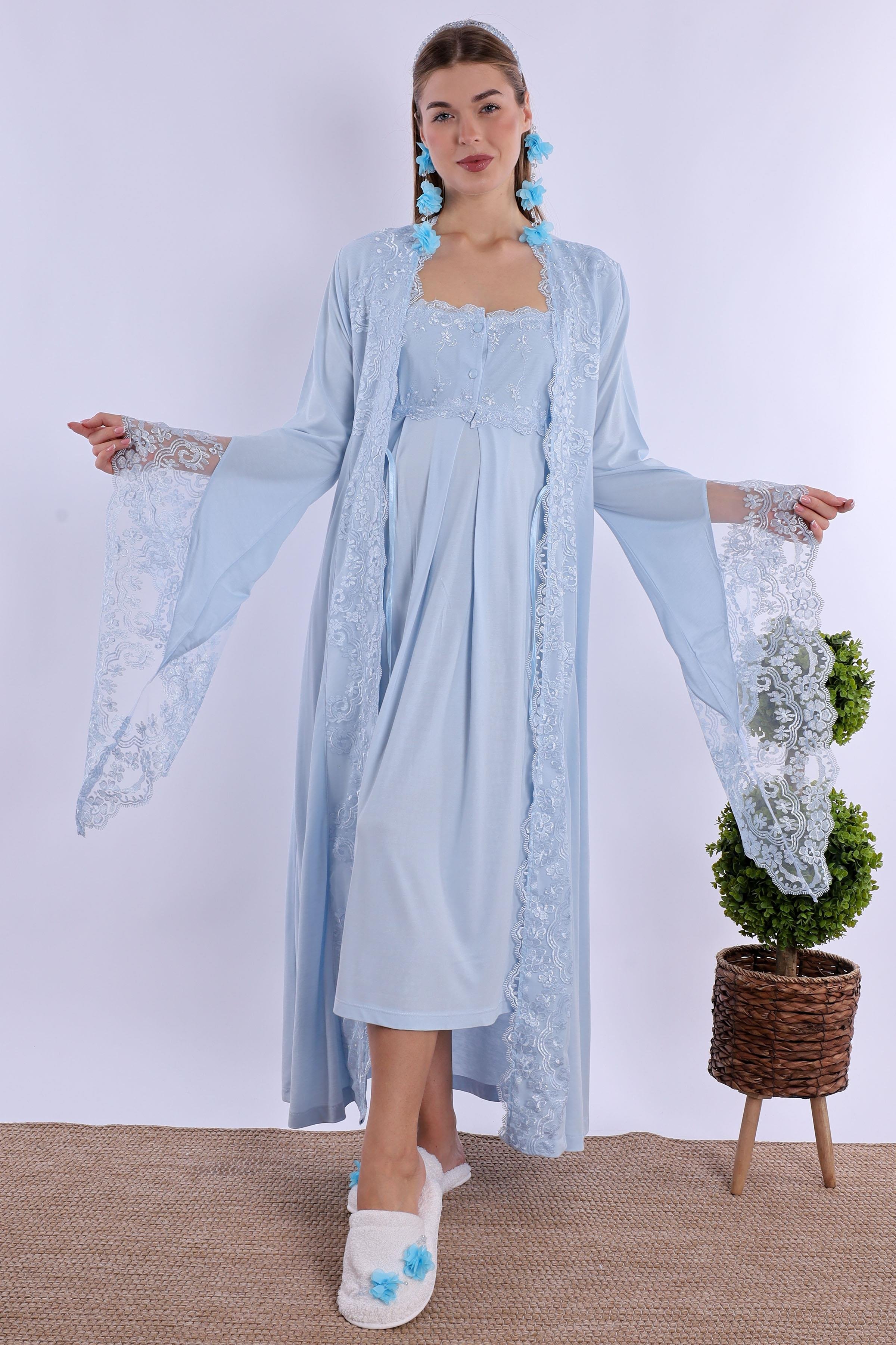 230202 Mavi Dantelli Hamile Lohusa Set