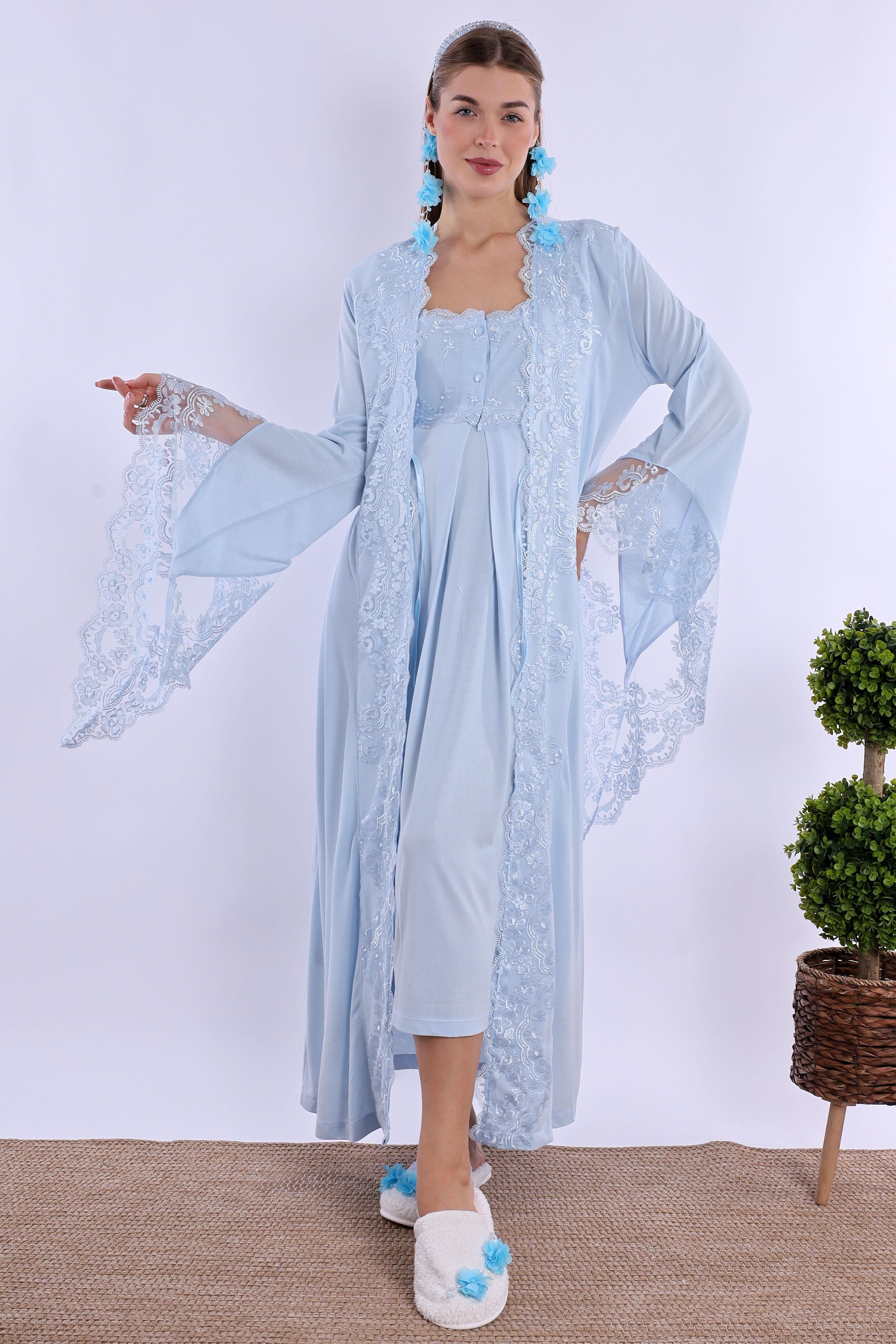 230202 Mavi Dantelli Hamile Lohusa Set