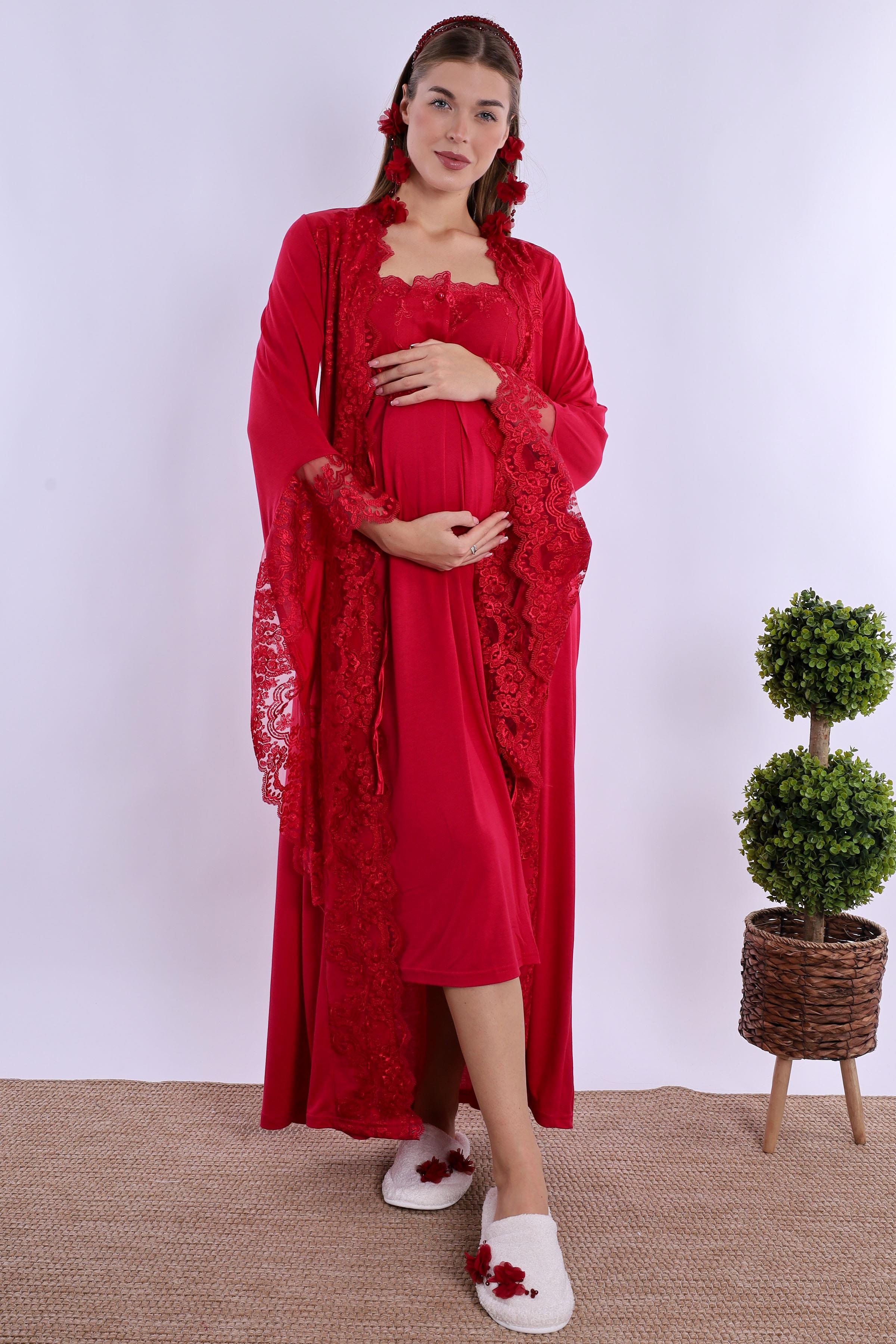 230202 Vişne Dantelli Hamile Lohusa Set