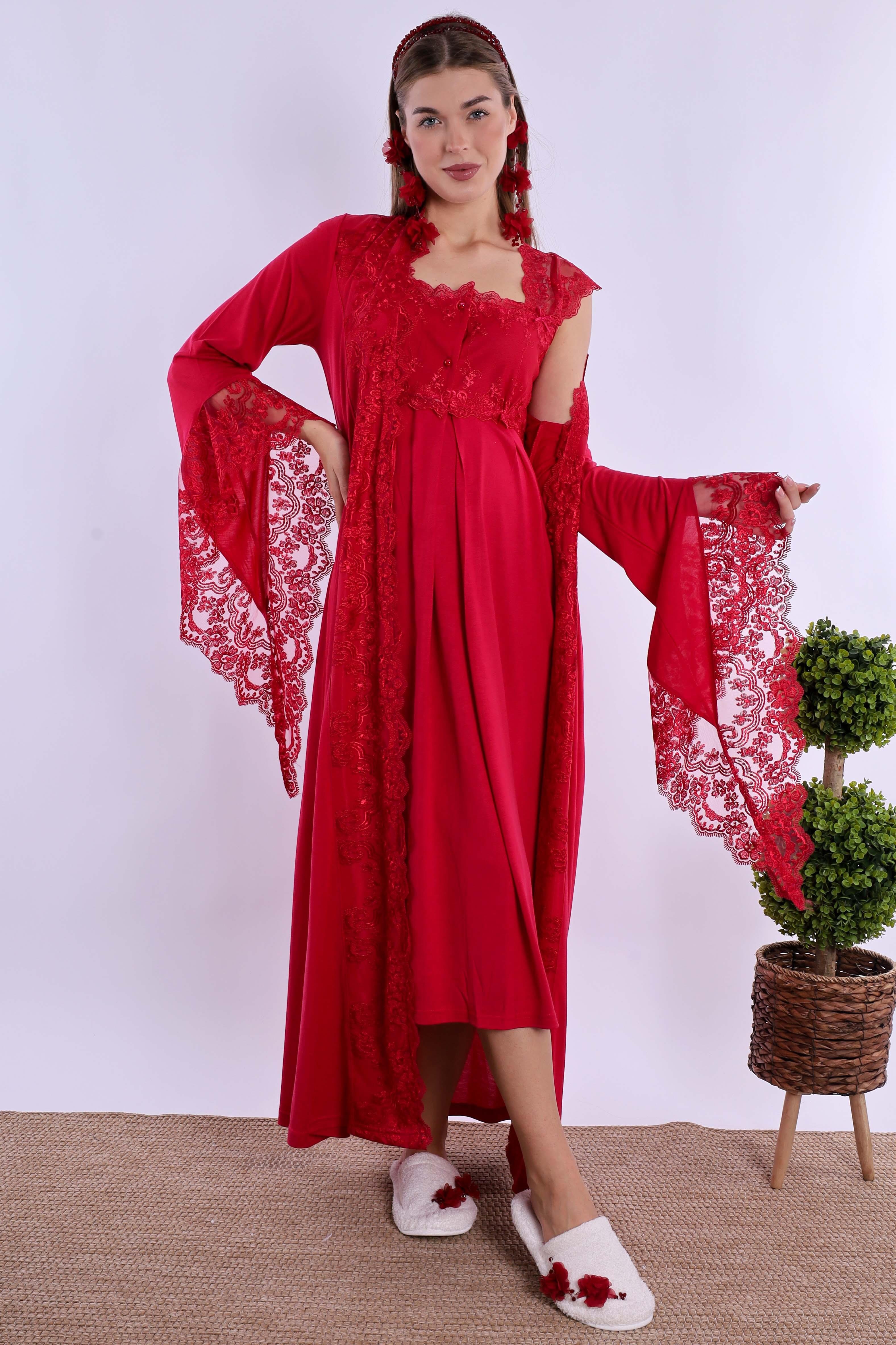 230202 Vişne Dantelli Hamile Lohusa Set