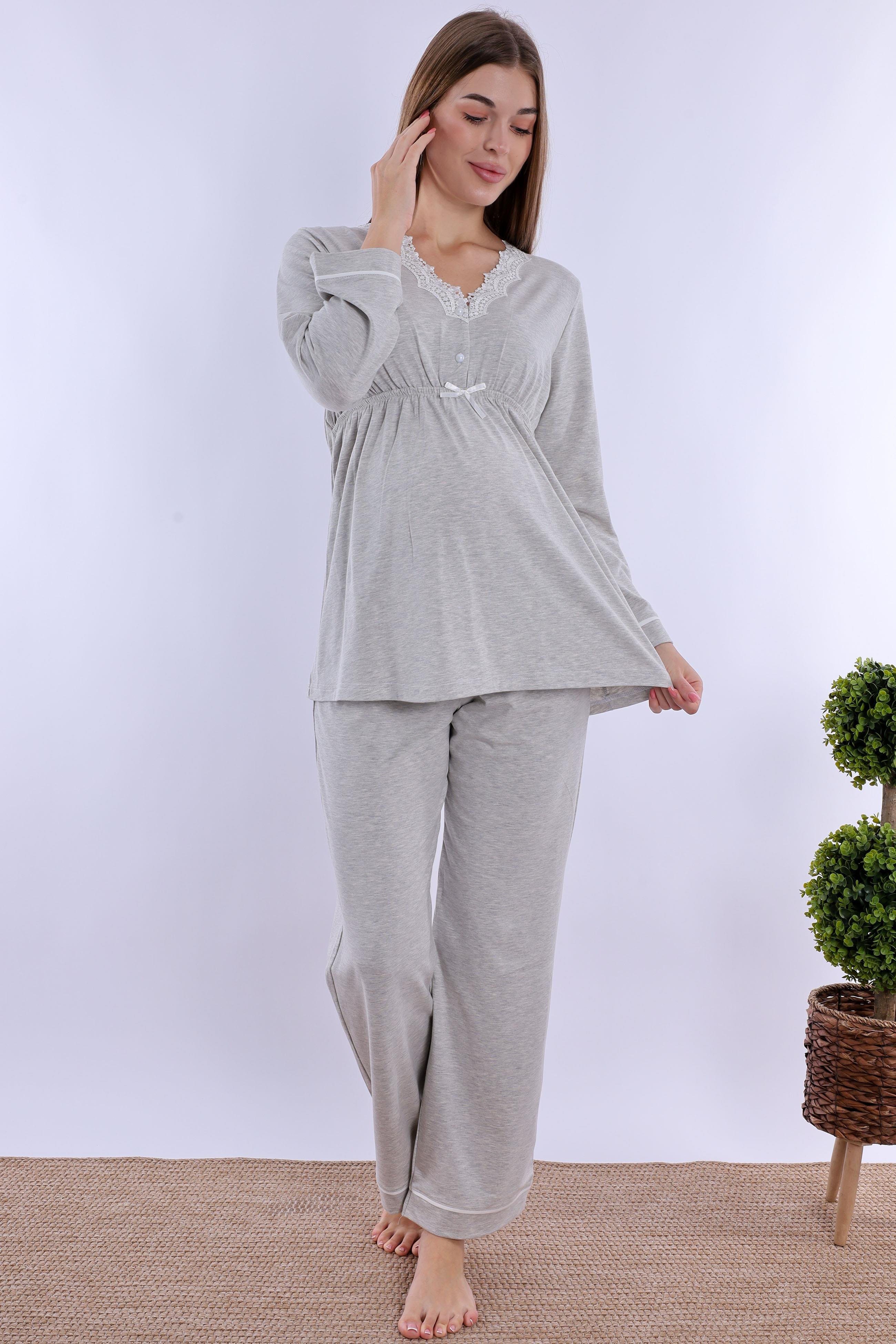 230522 Açık Gri Hamile Lohusa Pijama Takımı