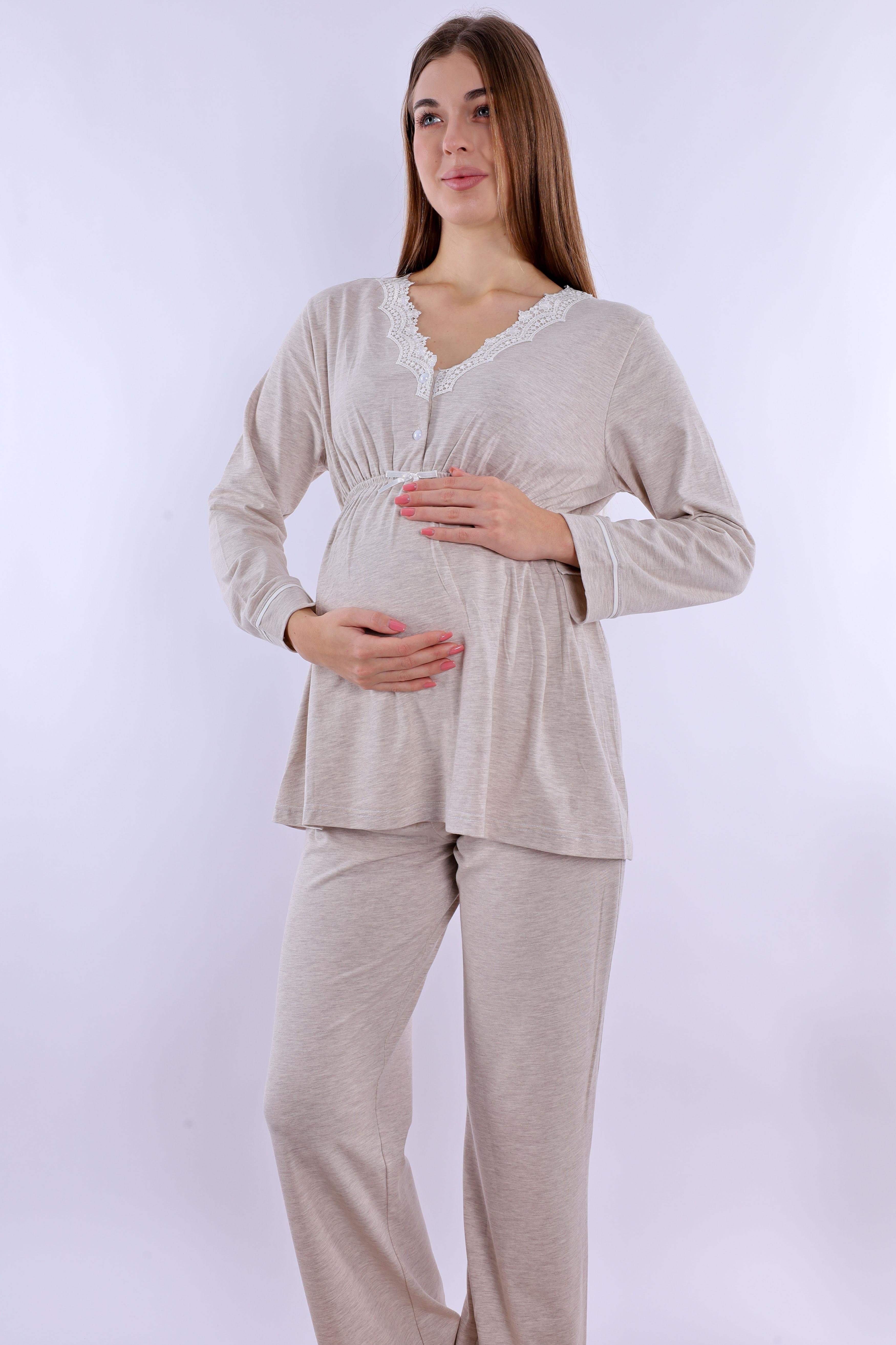 230522 Bej Hamile Lohusa Pijama Takımı