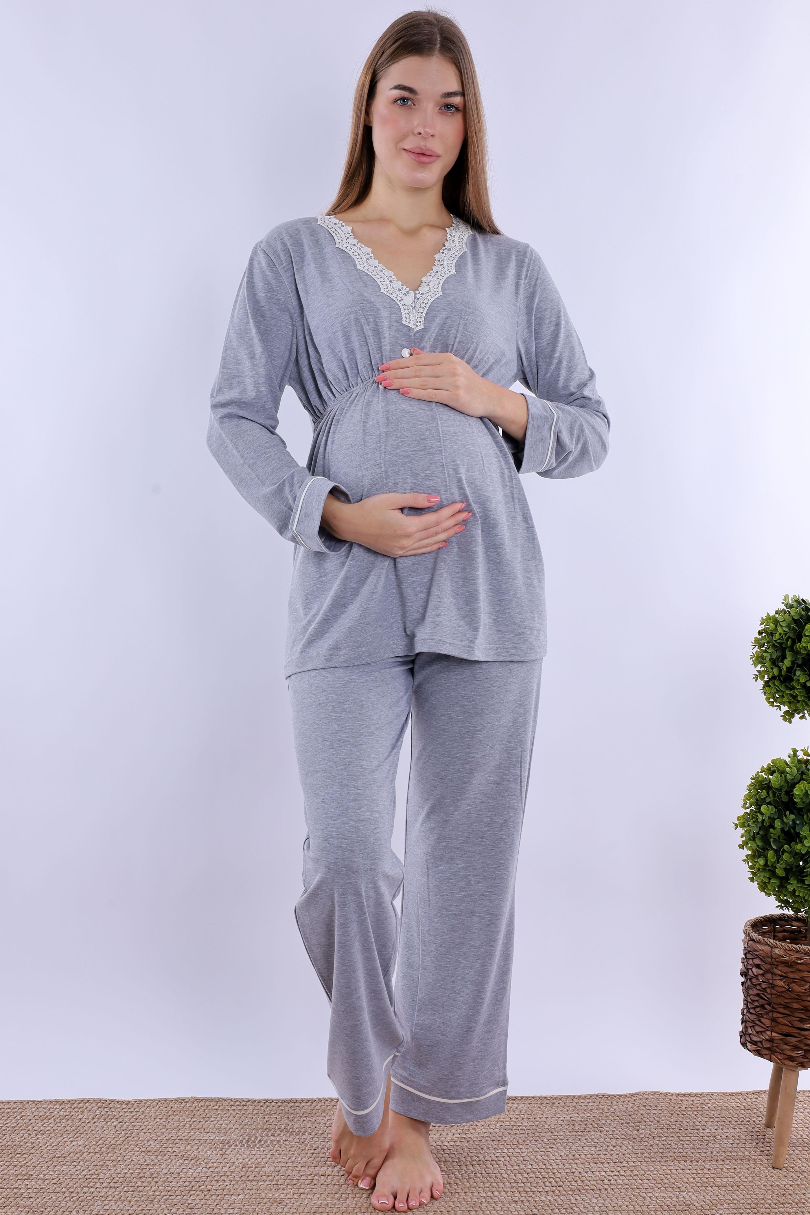 230522 Koyu Gri Hamile Lohusa Pijama Takımı