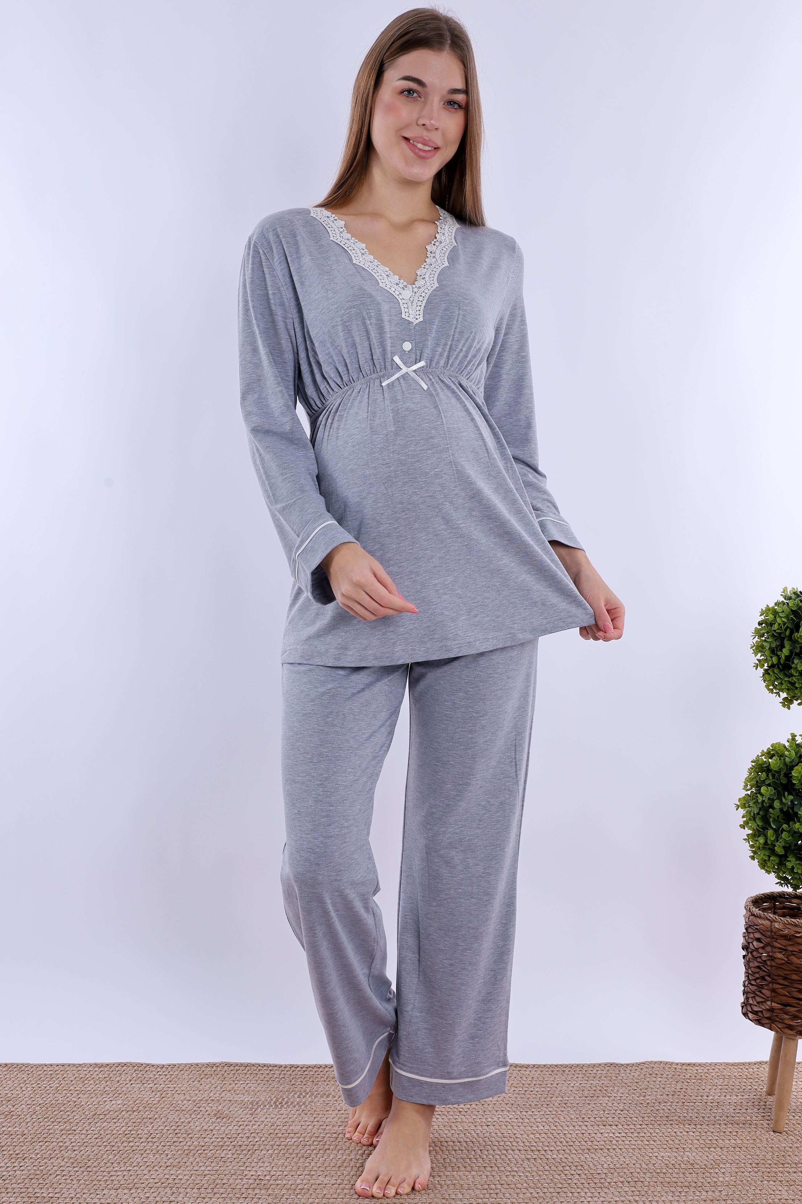 230522 Koyu Gri Hamile Lohusa Pijama Takımı