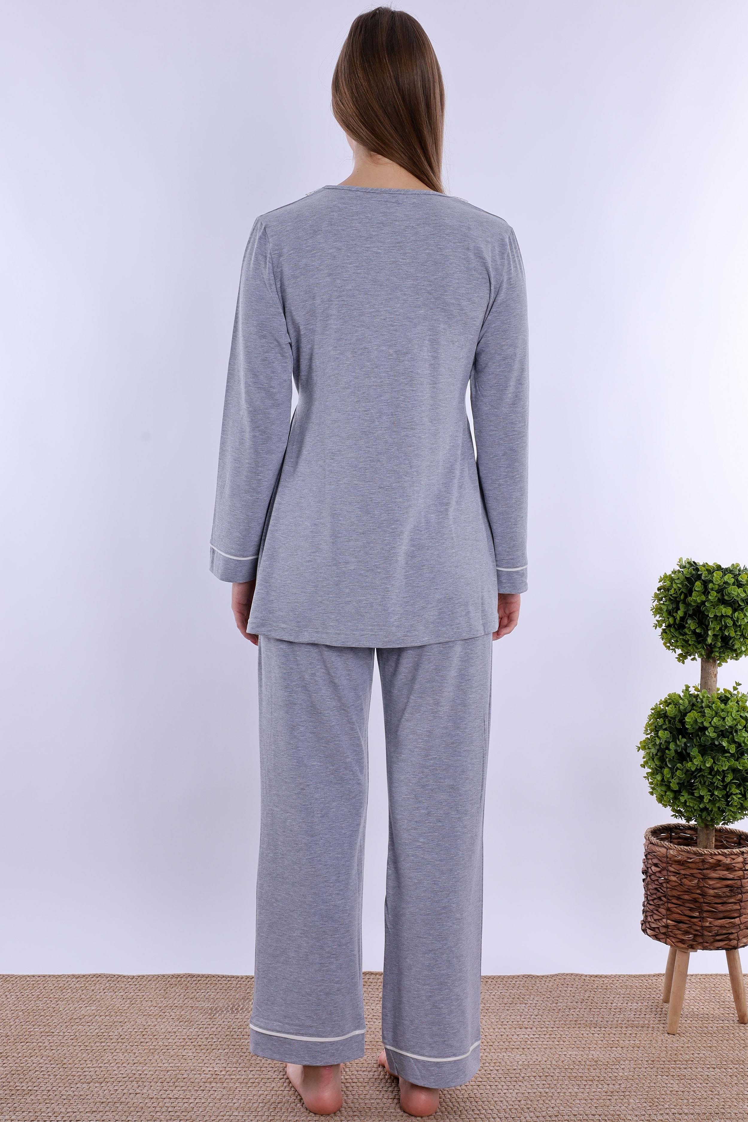 230522 Koyu Gri Hamile Lohusa Pijama Takımı