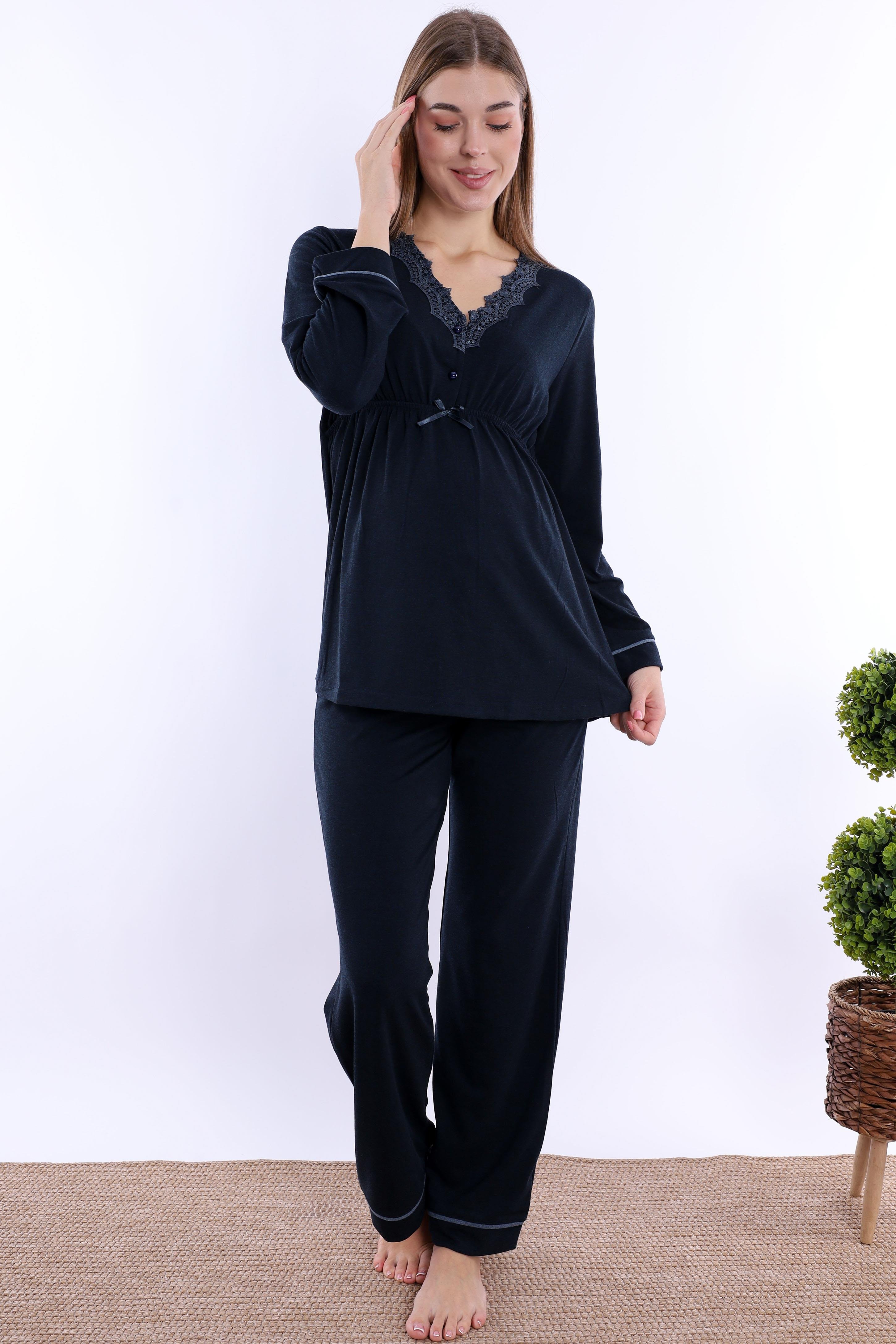 230522 Lacivert Hamile Lohusa Pijama Takımı