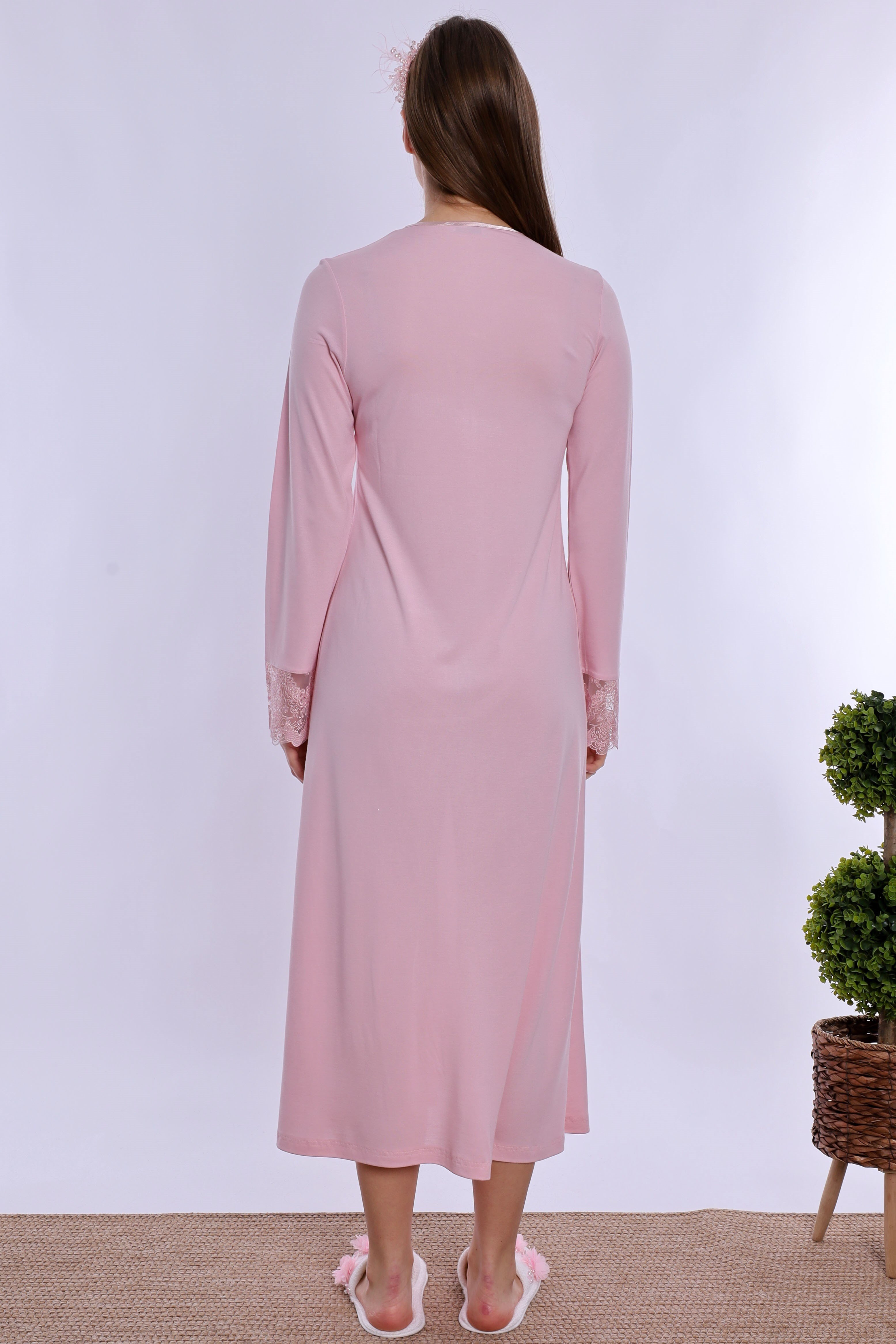 240832 Anne Konforu Emzirme Özellikli Hamile Lohusa Gecelik  - Pembe