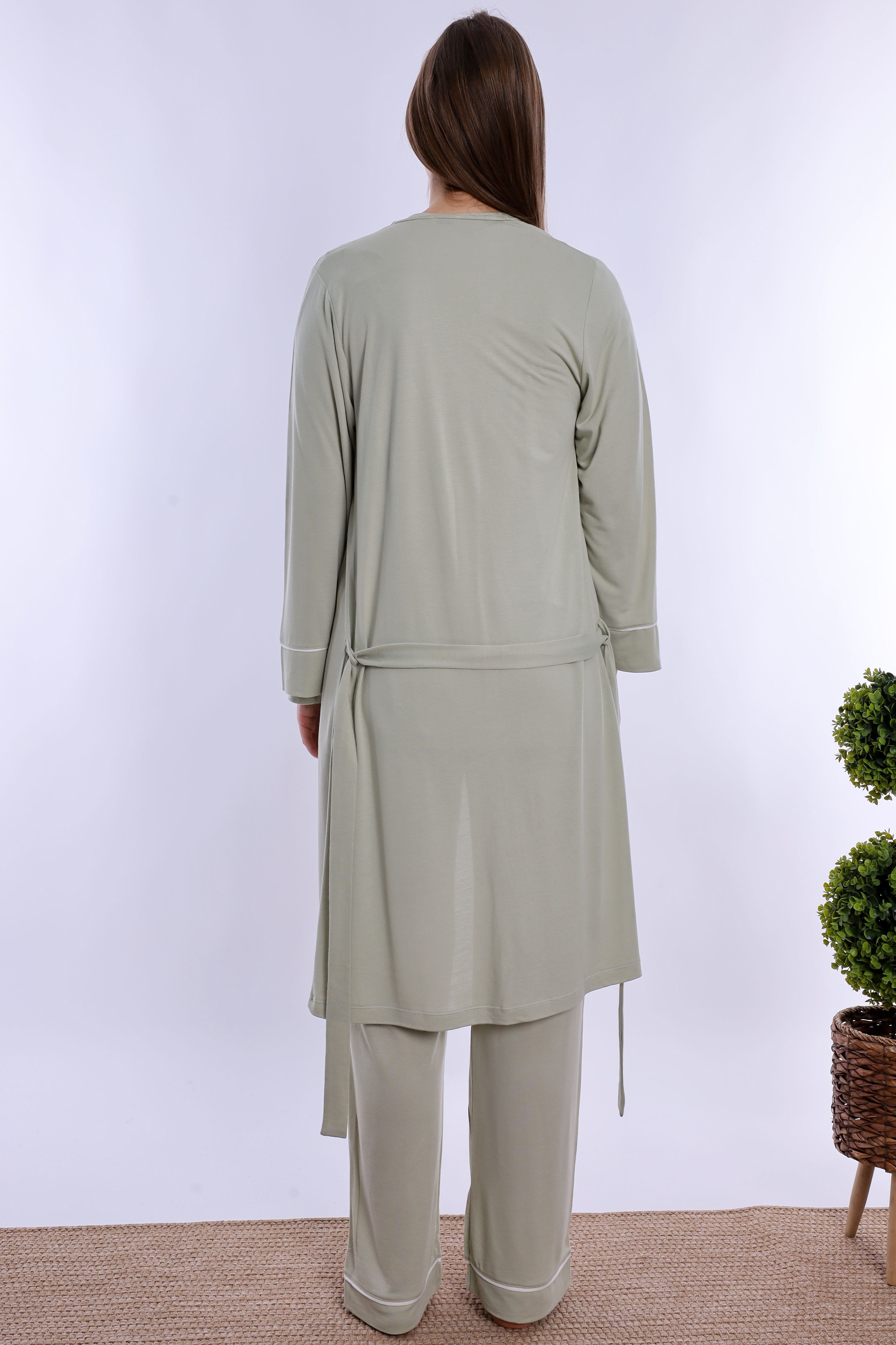 250742 Yumuşak Dokulu Pamuklu Sabahlıklı Hamile Lohusa Pijama Takımı  - Yeşil
