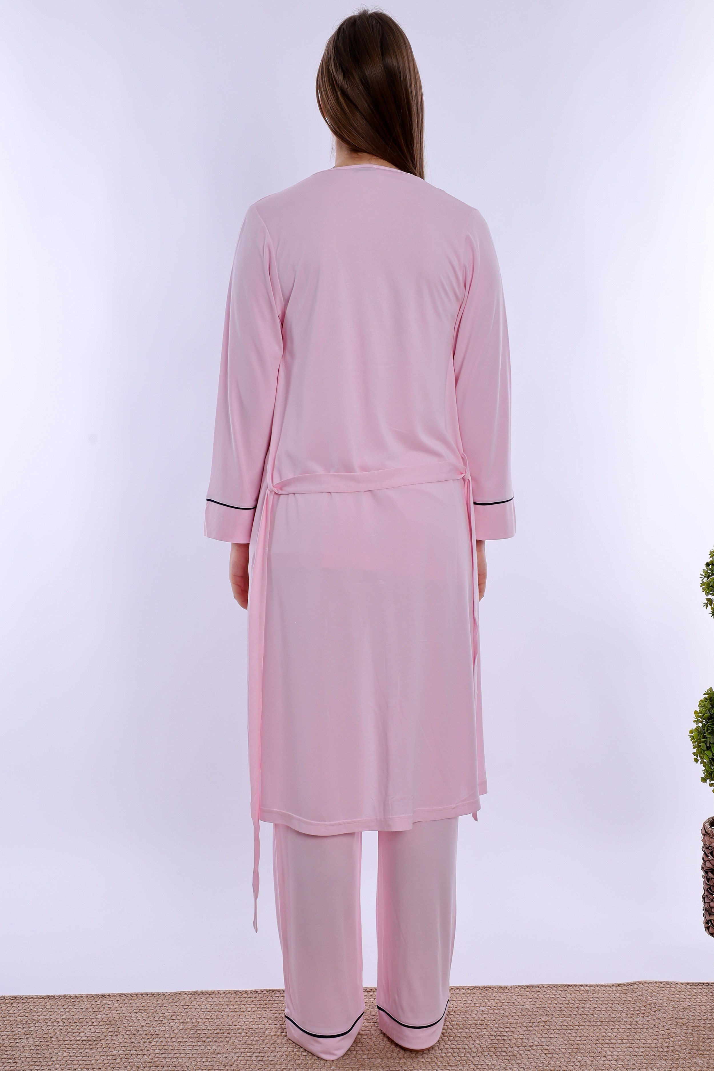 250742 Yumuşak Dokulu Pamuklu Sabahlıklı Hamile Lohusa Pijama Takımı  - Pembe