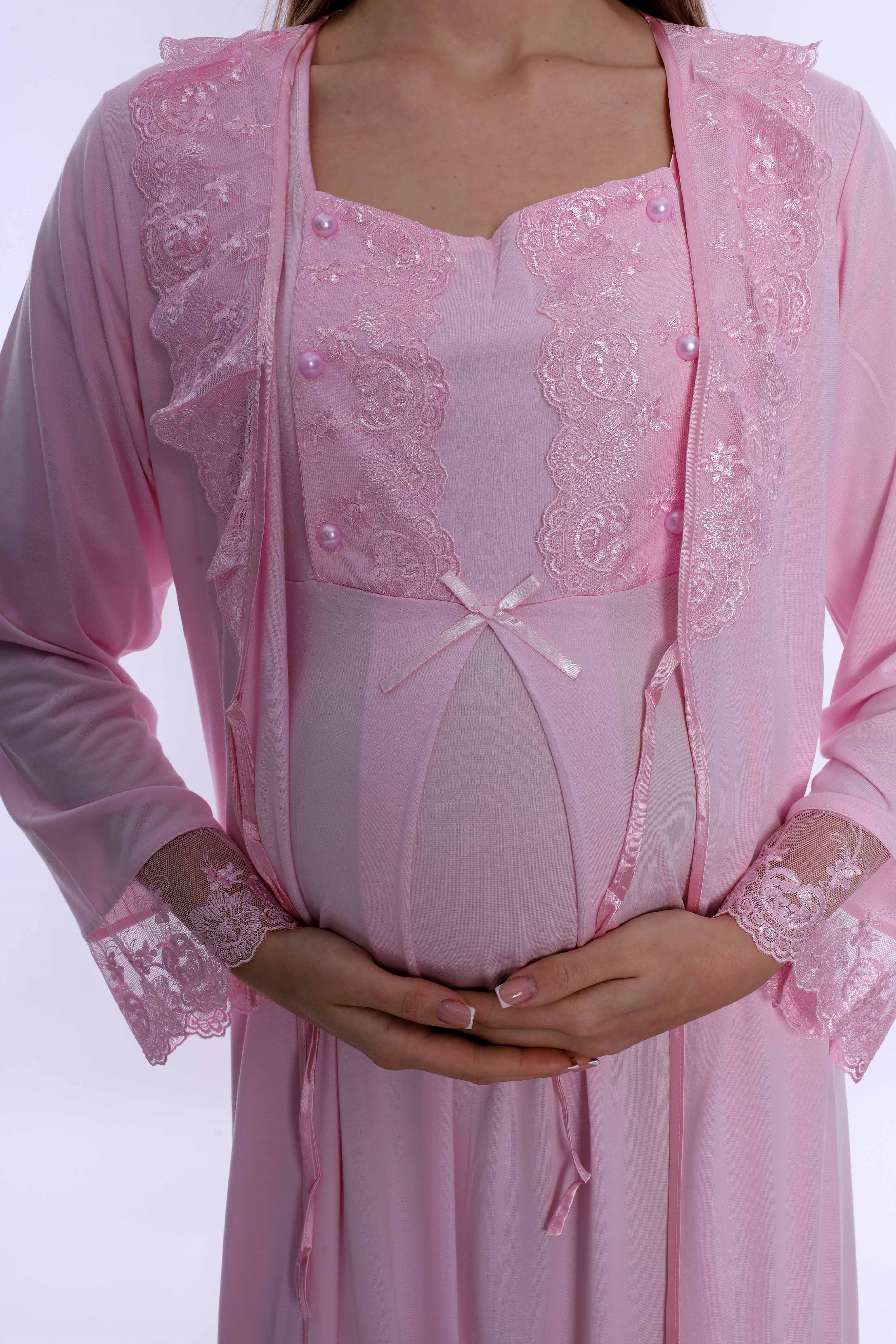 260362 Ayarlanabilir Bel Lastikli Emzirme Özellikli Hamile Lohusa Seti  - Pembe