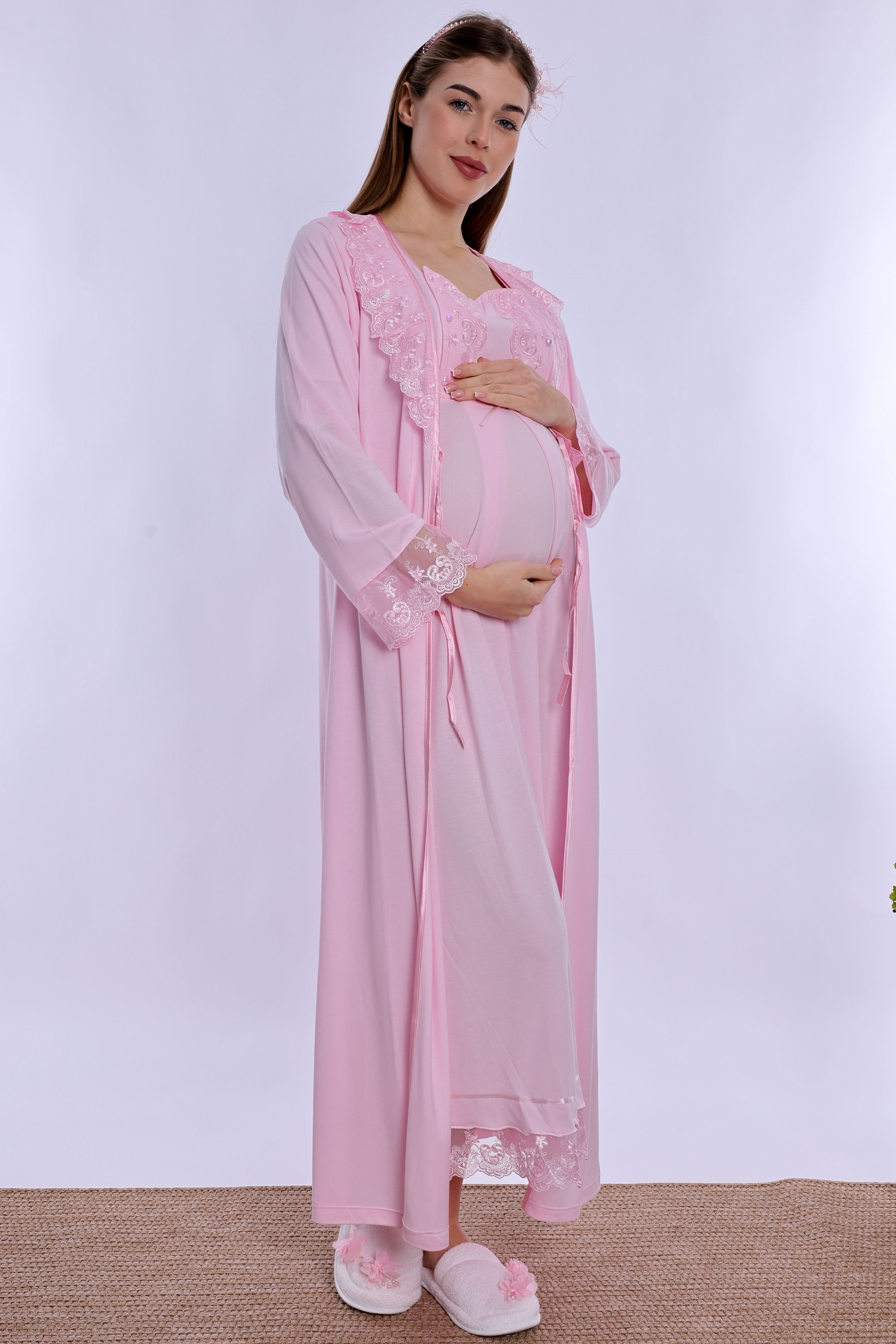 260362 Ayarlanabilir Bel Lastikli Emzirme Özellikli Hamile Lohusa Seti  - Pembe