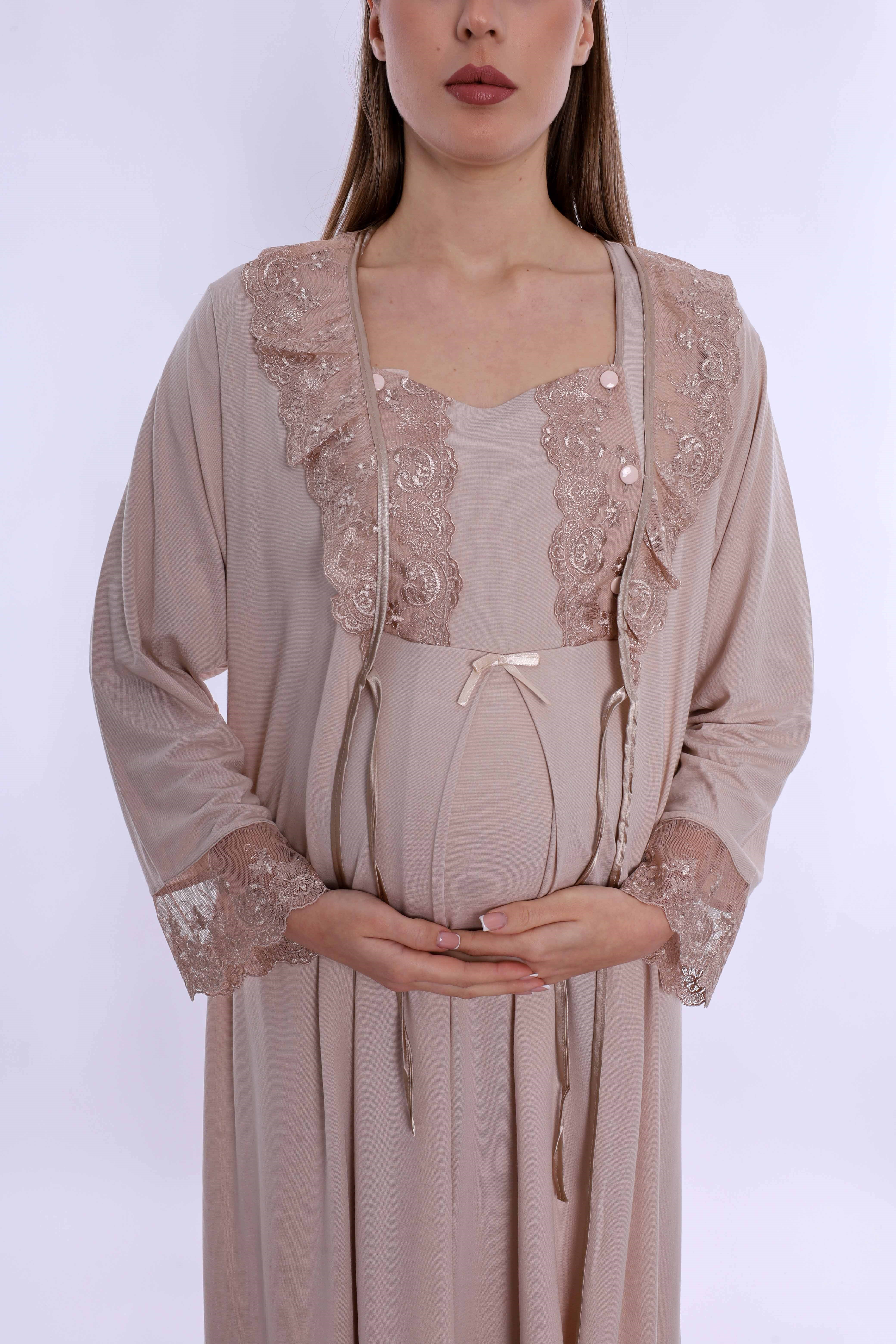 260362 Ayarlanabilir Bel Lastikli Emzirme Özellikli Hamile Lohusa Seti  - Bej