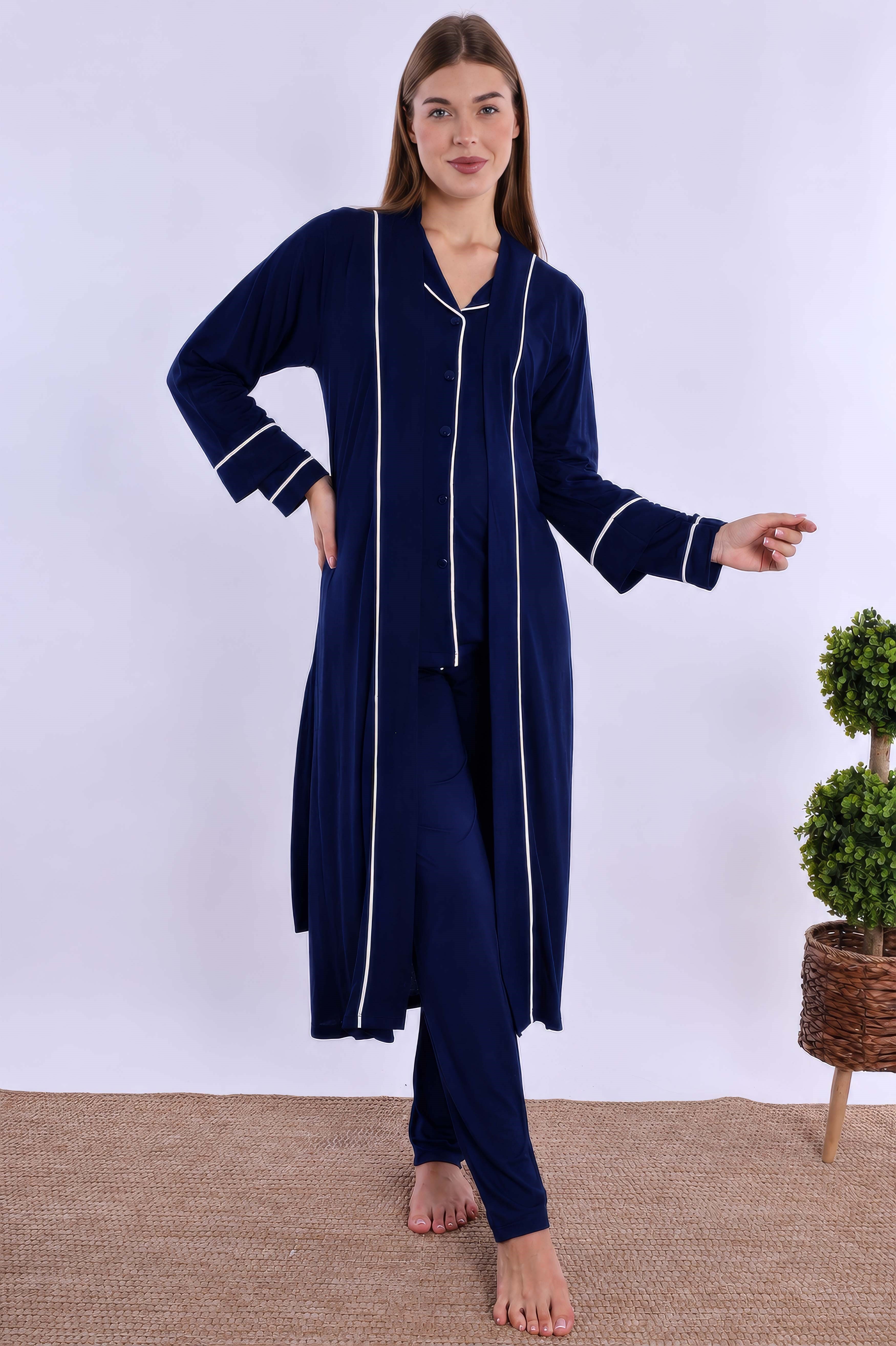 280682 Lacivert Sabahlıklı Hamile Lohusa Pijama Takımı