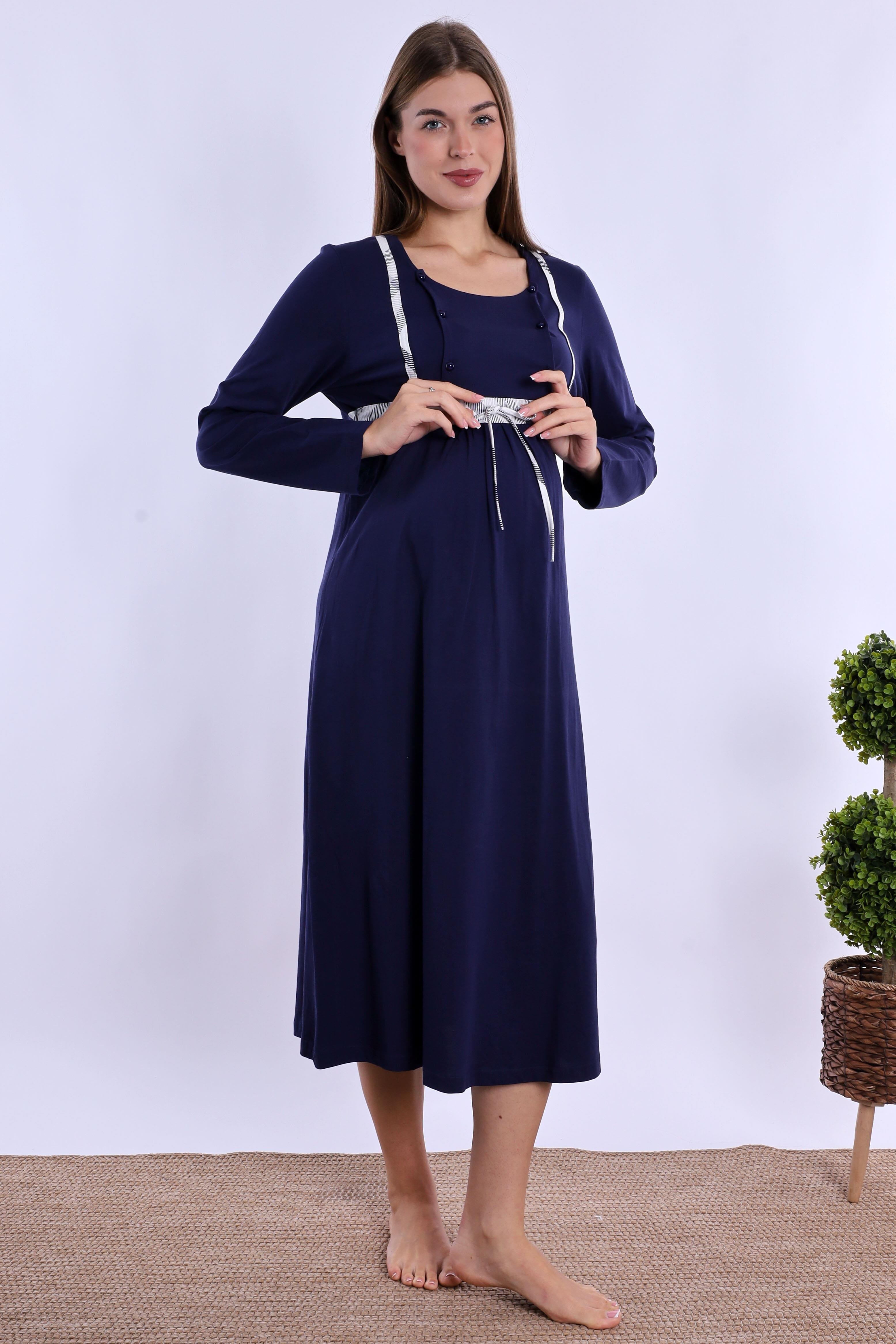 280832 Lacivert %100 Pamuk Hamile Lohusa Gecelik