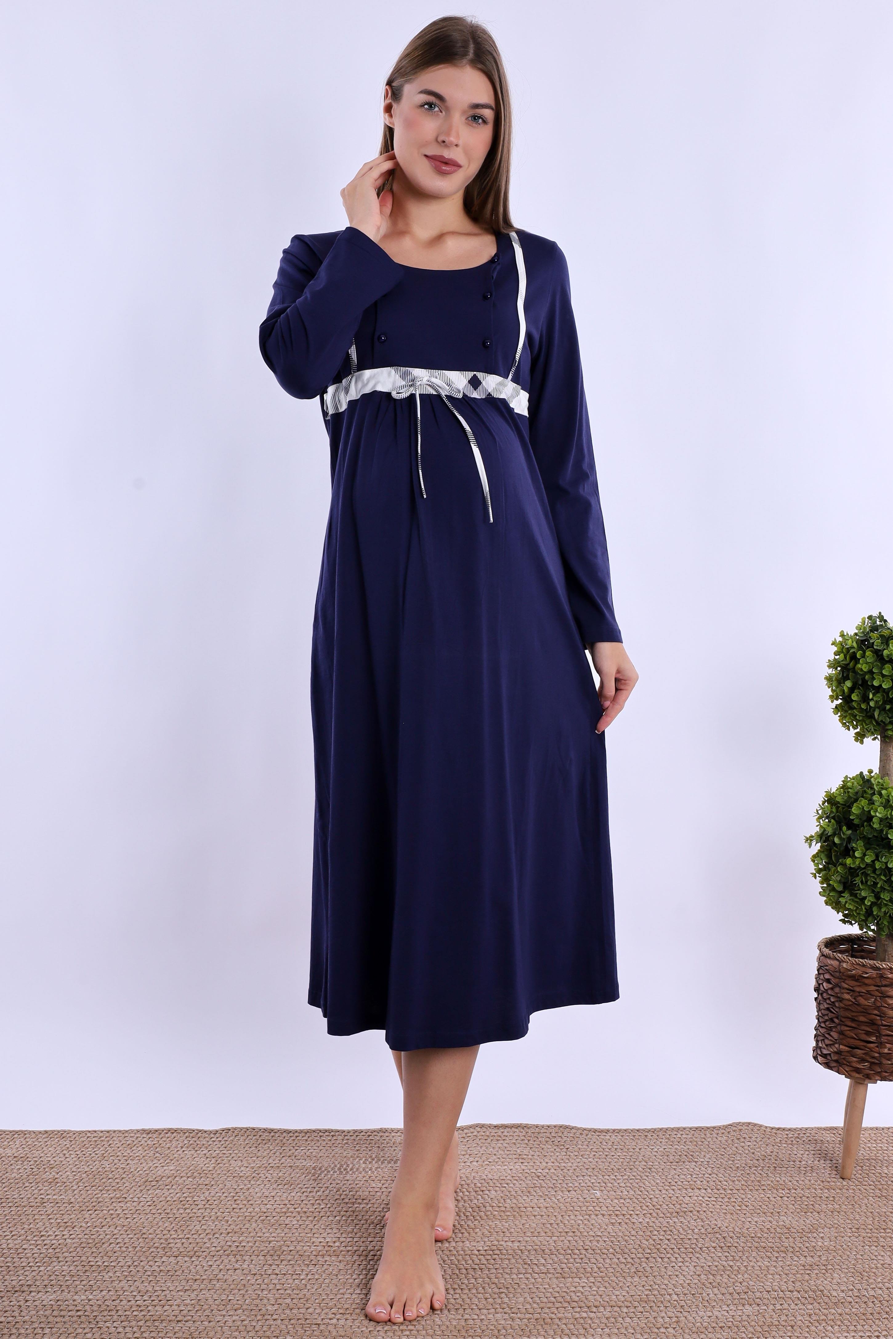 280832 Lacivert %100 Pamuk Hamile Lohusa Gecelik