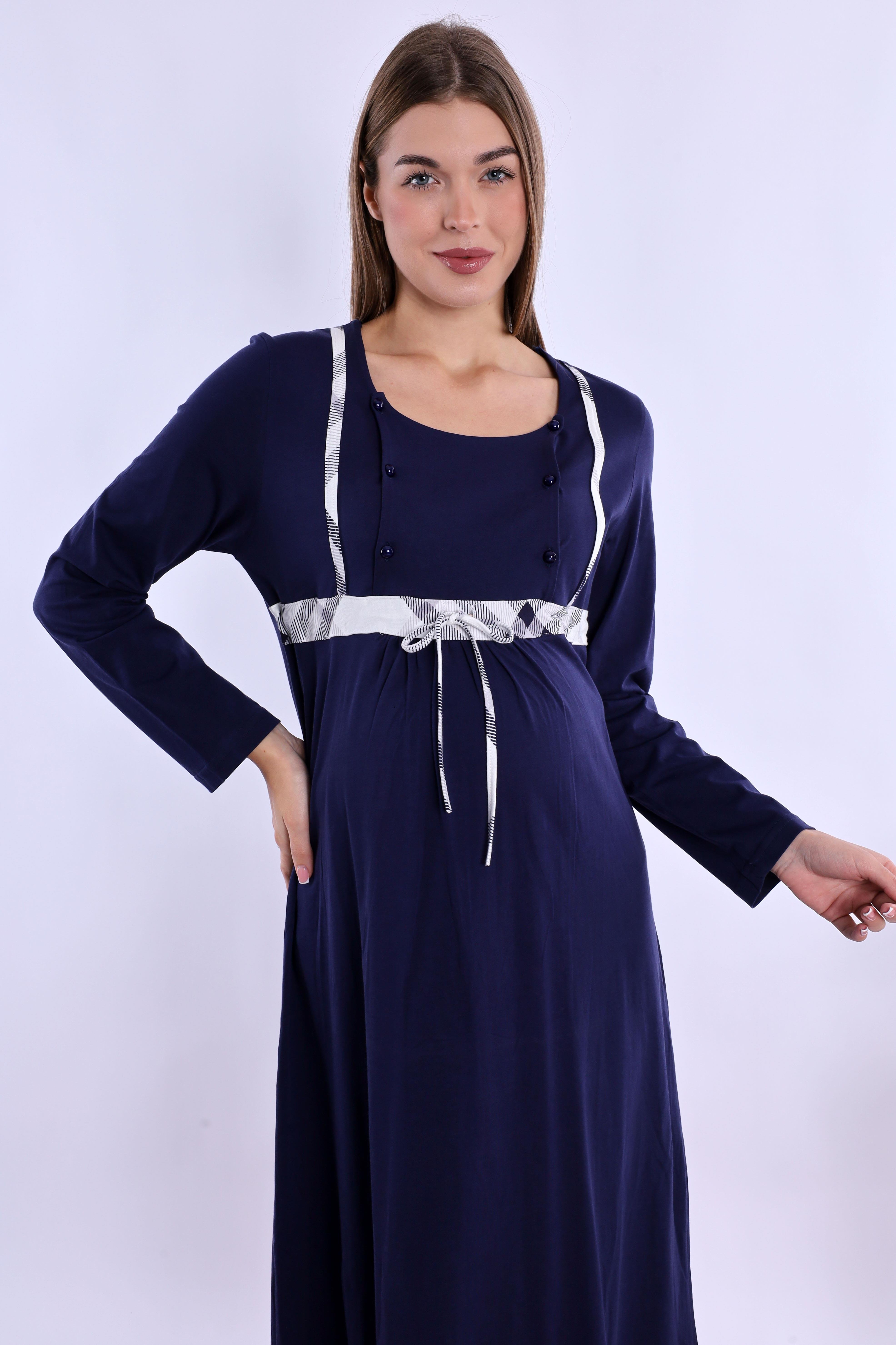 280832 Lacivert %100 Pamuk Hamile Lohusa Gecelik