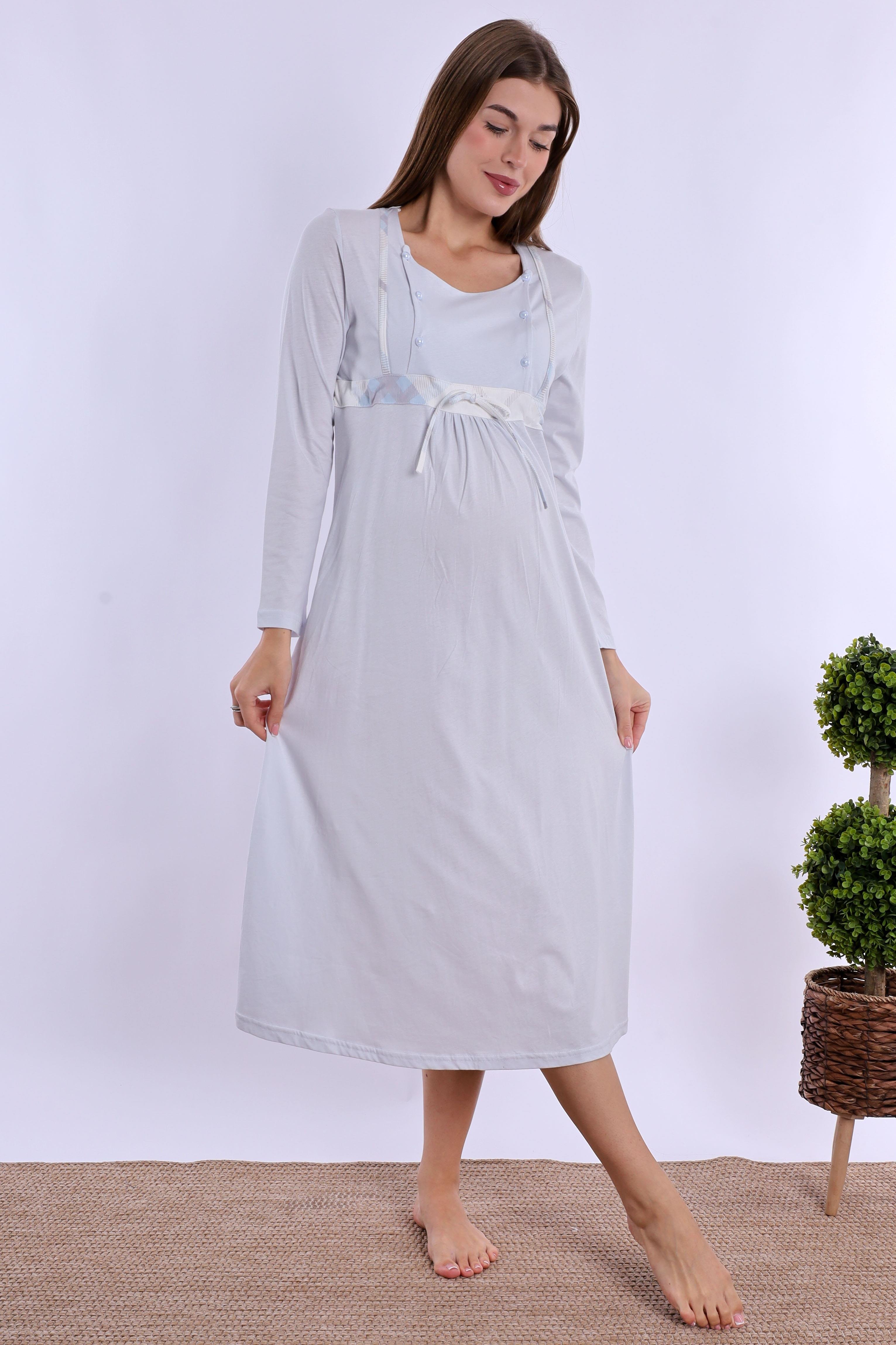 280832 Mavi %100 Pamuk Hamile Lohusa Gecelik