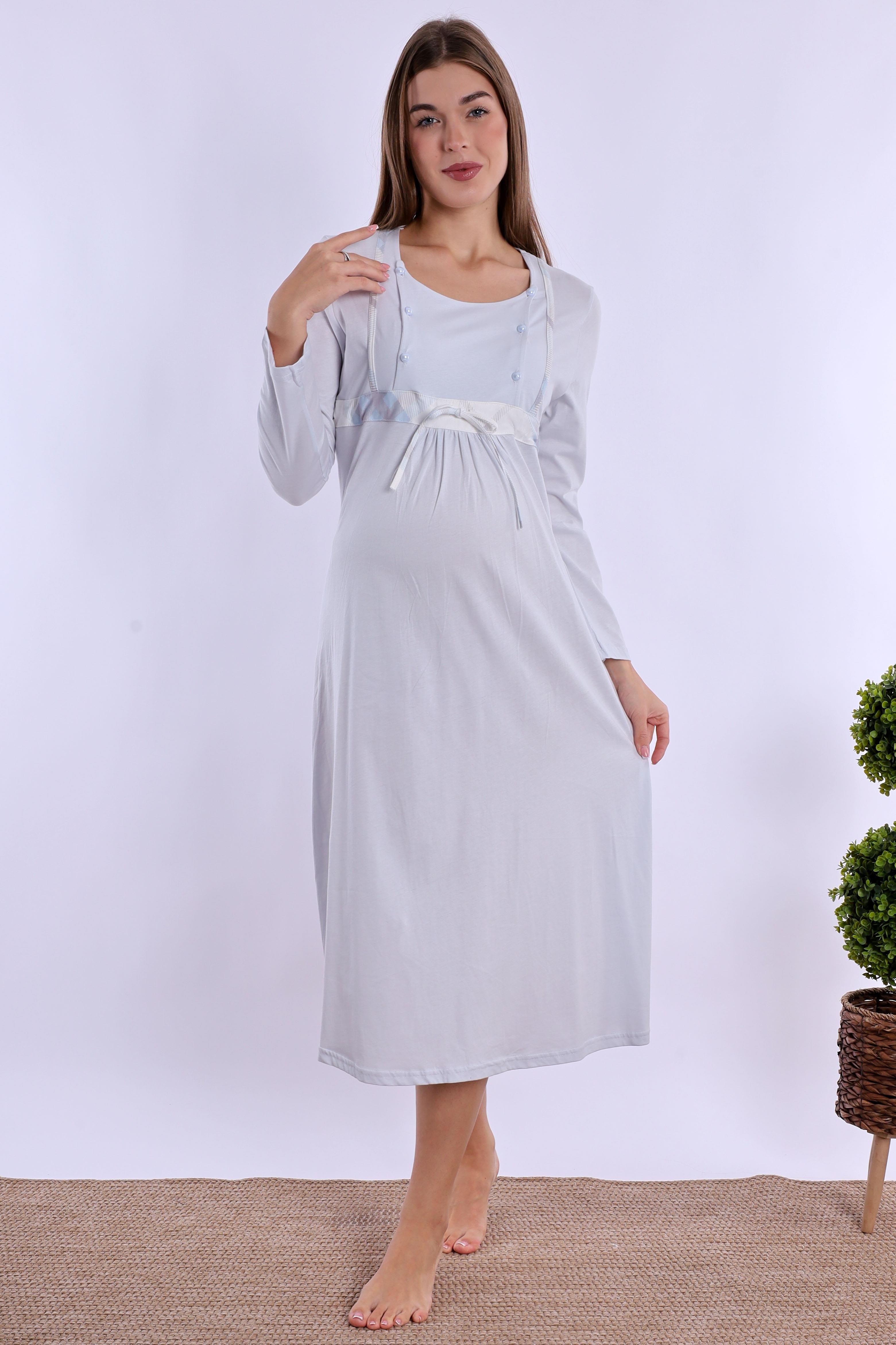 280832 Mavi %100 Pamuk Hamile Lohusa Gecelik