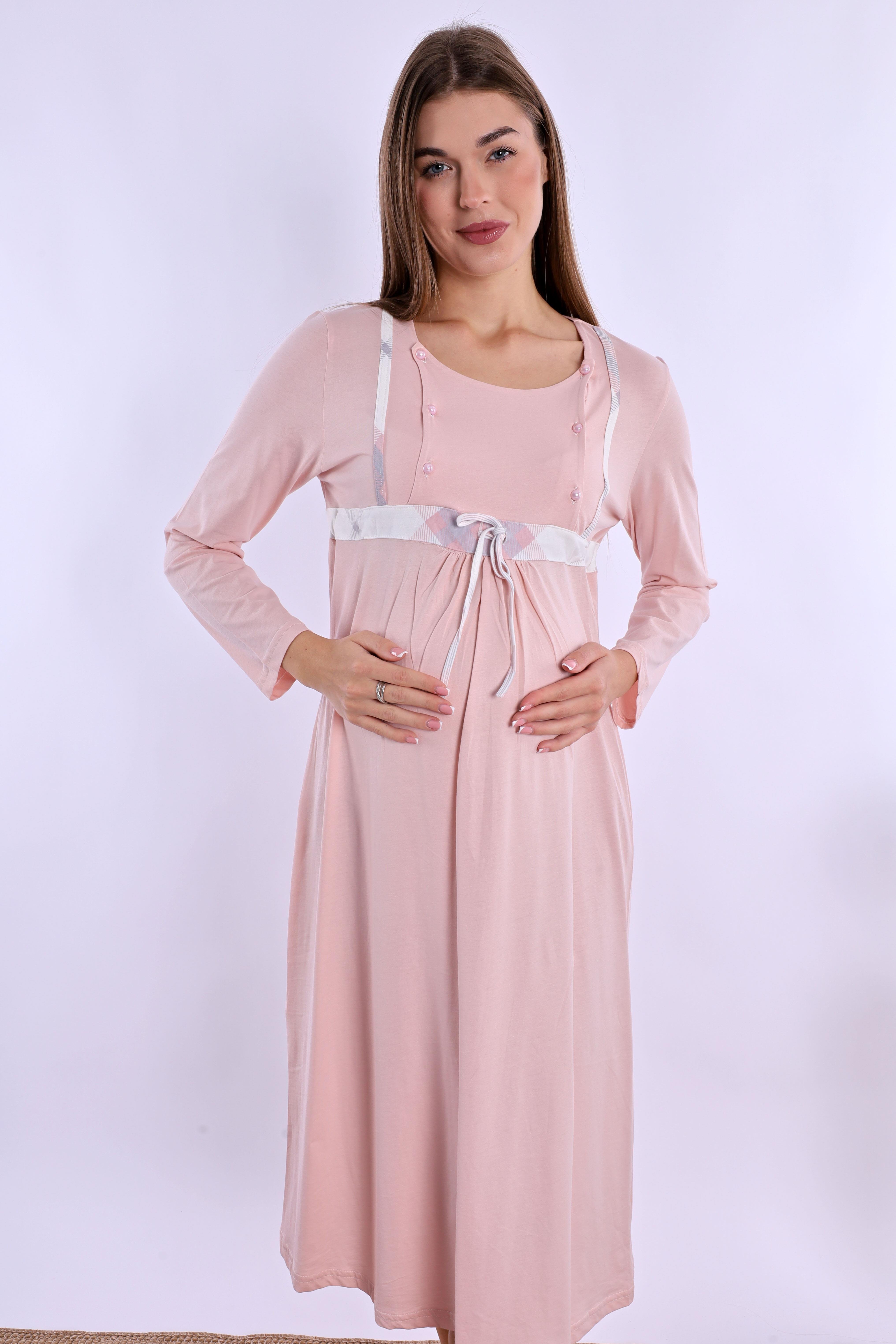 280832 Pudra %100 Pamuk Hamile Lohusa Gecelik