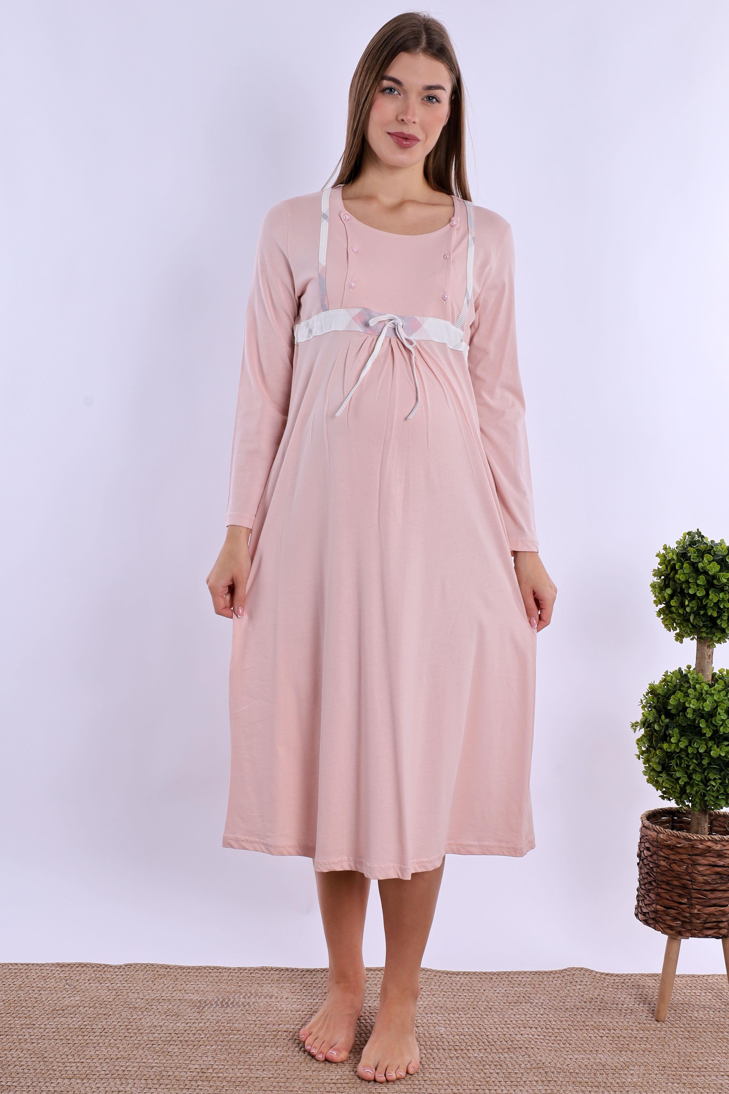 280832 Pudra %100 Pamuk Hamile Lohusa Gecelik