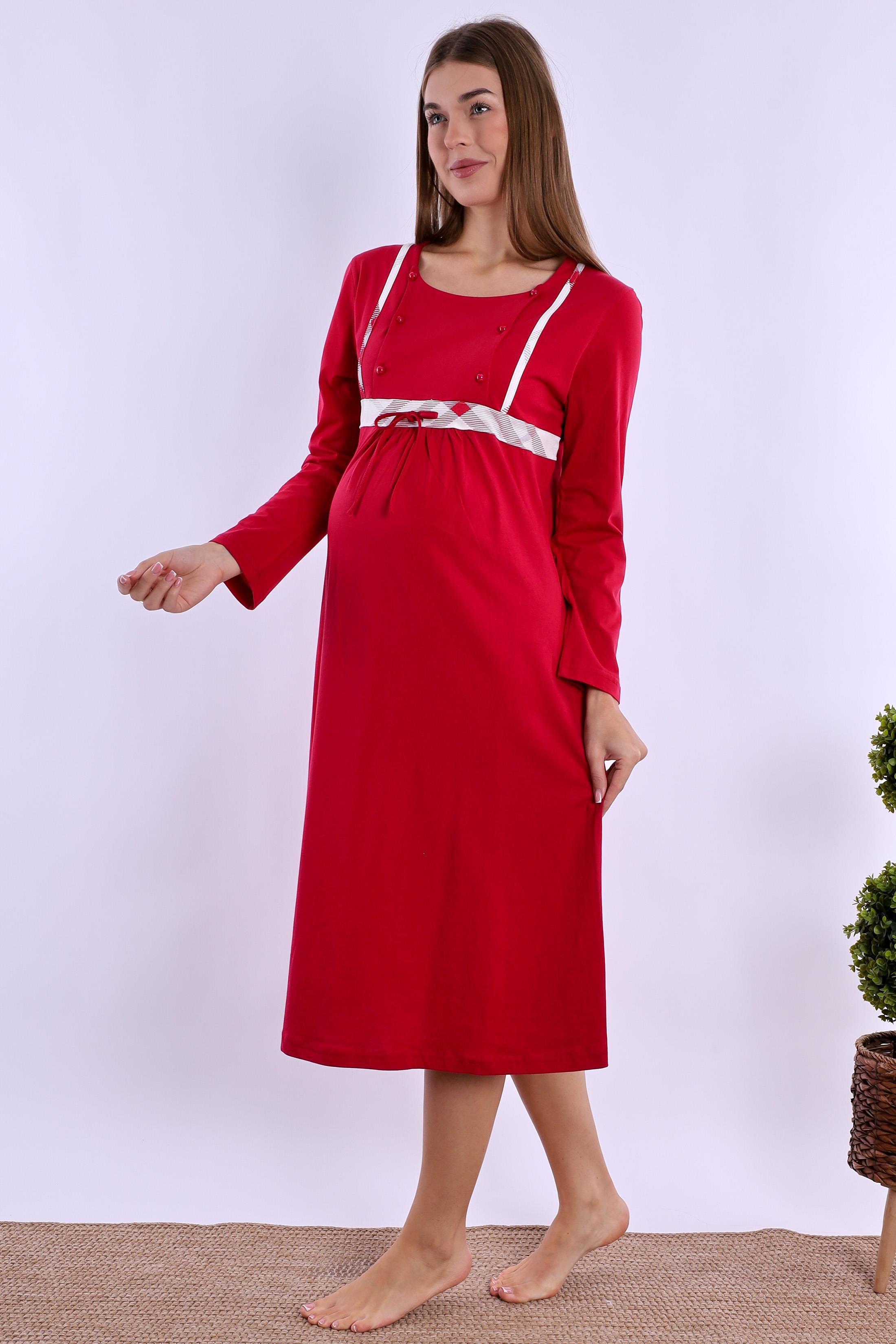 280832 Vişne %100 Pamuk Hamile Lohusa Gecelik