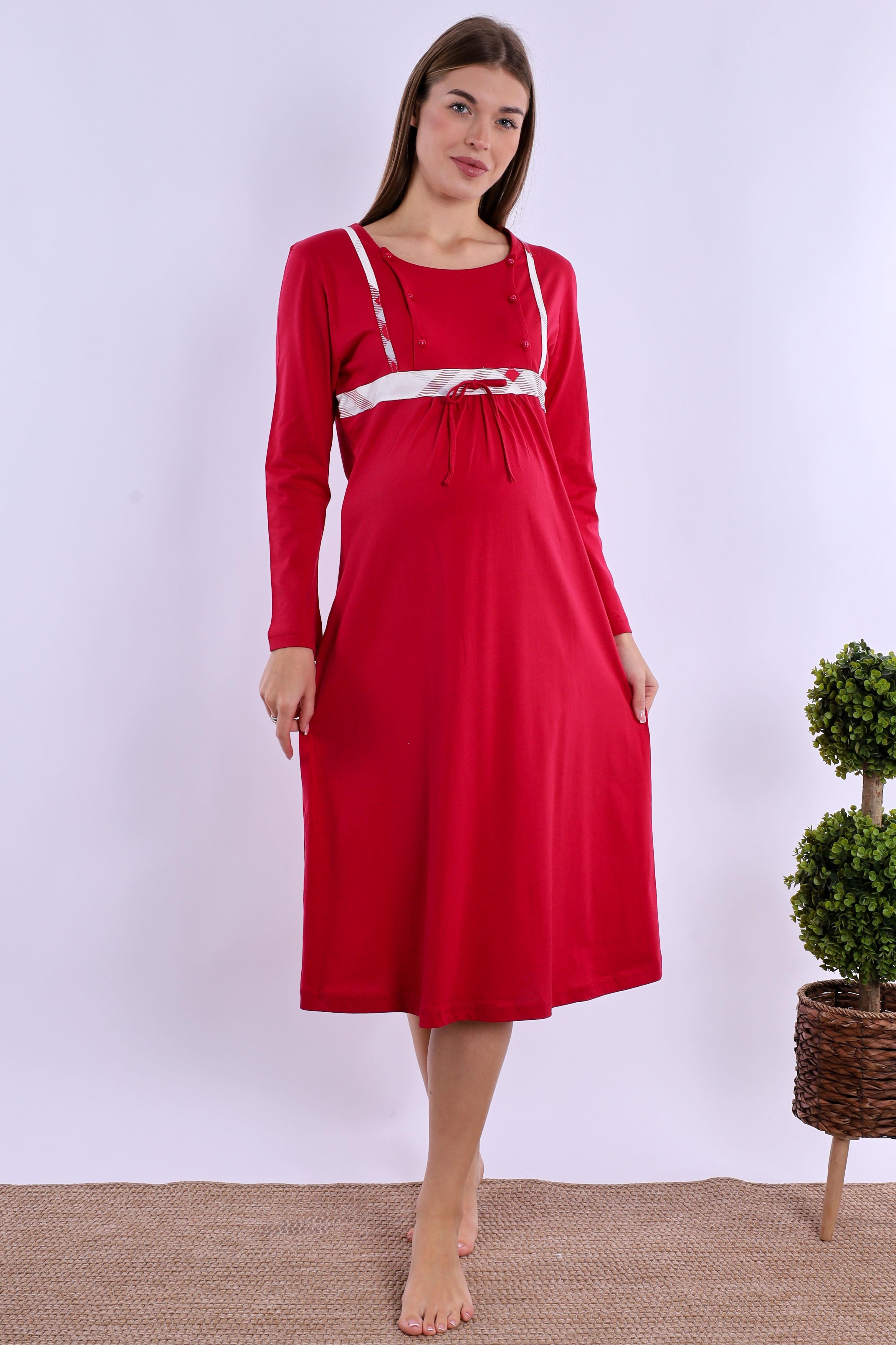 280832 Vişne %100 Pamuk Hamile Lohusa Gecelik