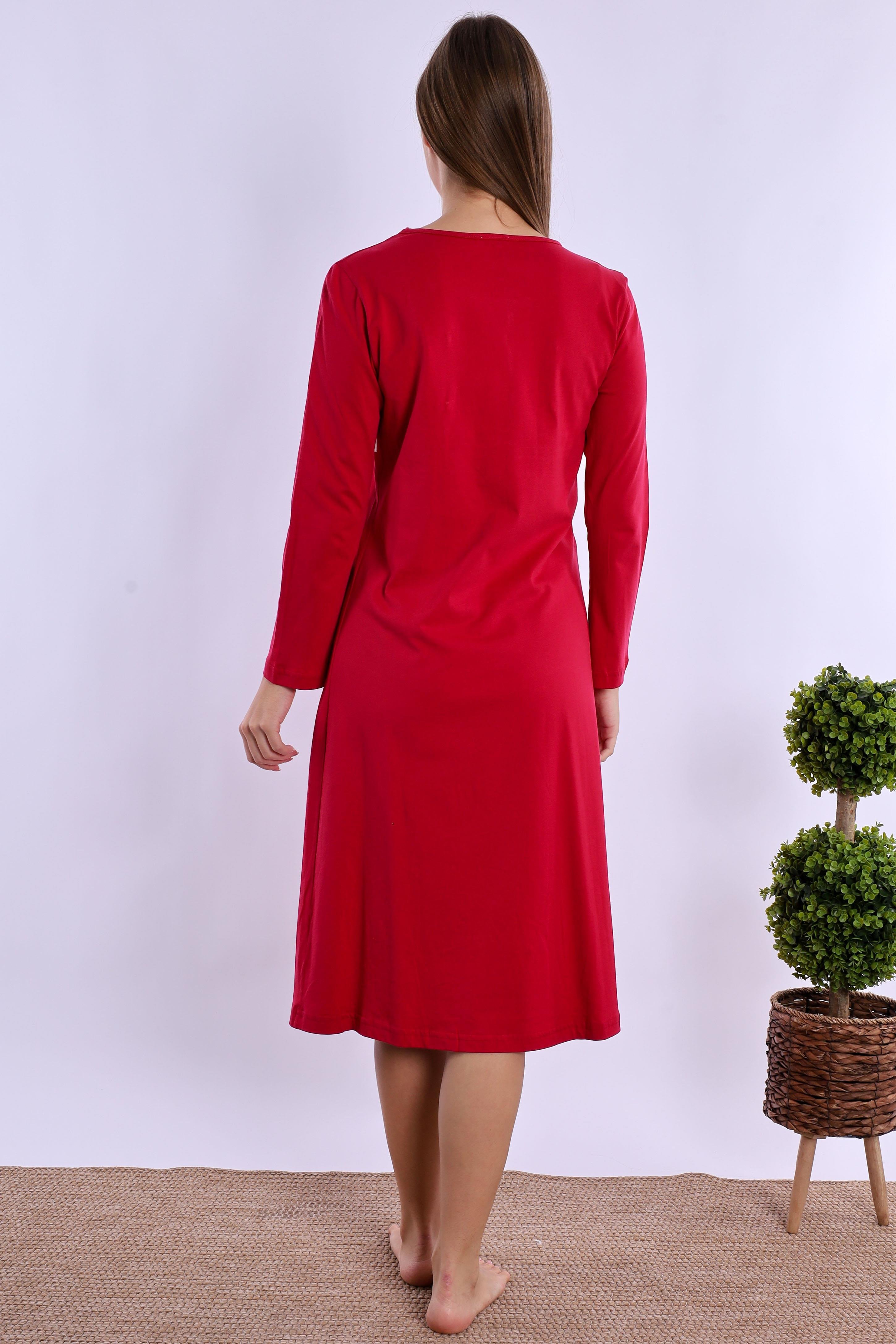 280832 Vişne %100 Pamuk Hamile Lohusa Gecelik