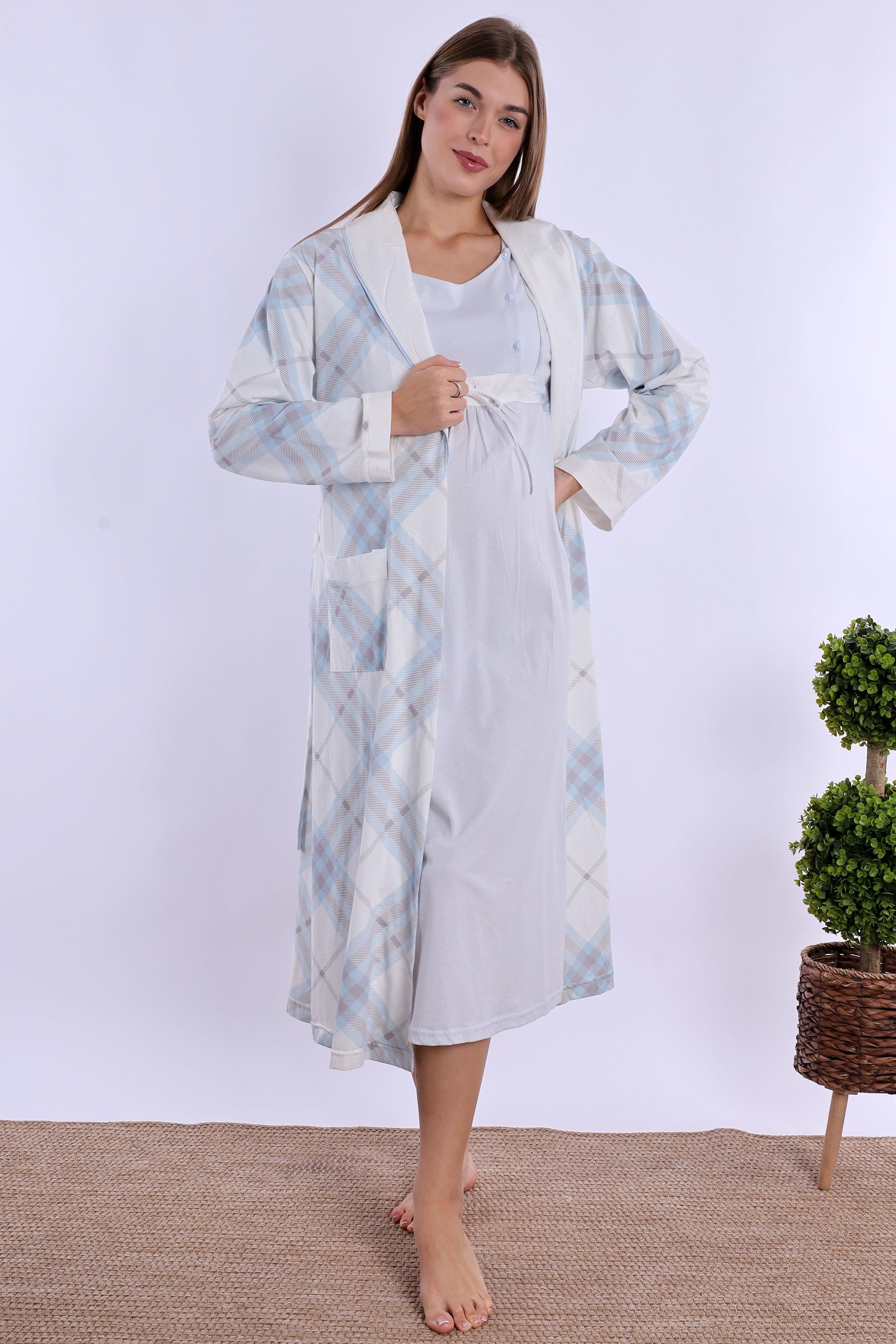 280862 Mavi %100 Pamuk Hamile Lohusa Set