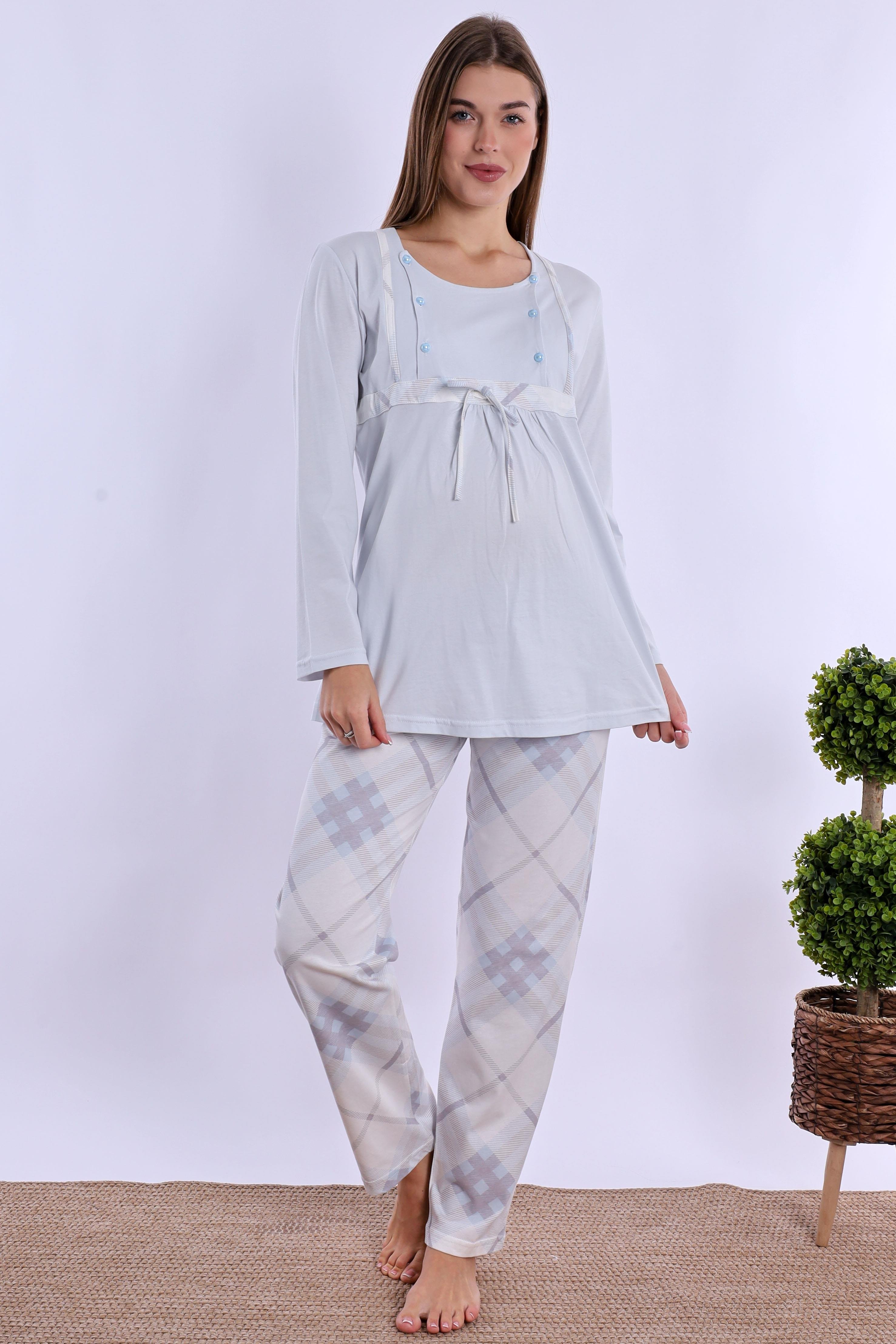 280862 Mavi %100 Pamuk Hamile Lohusa Set