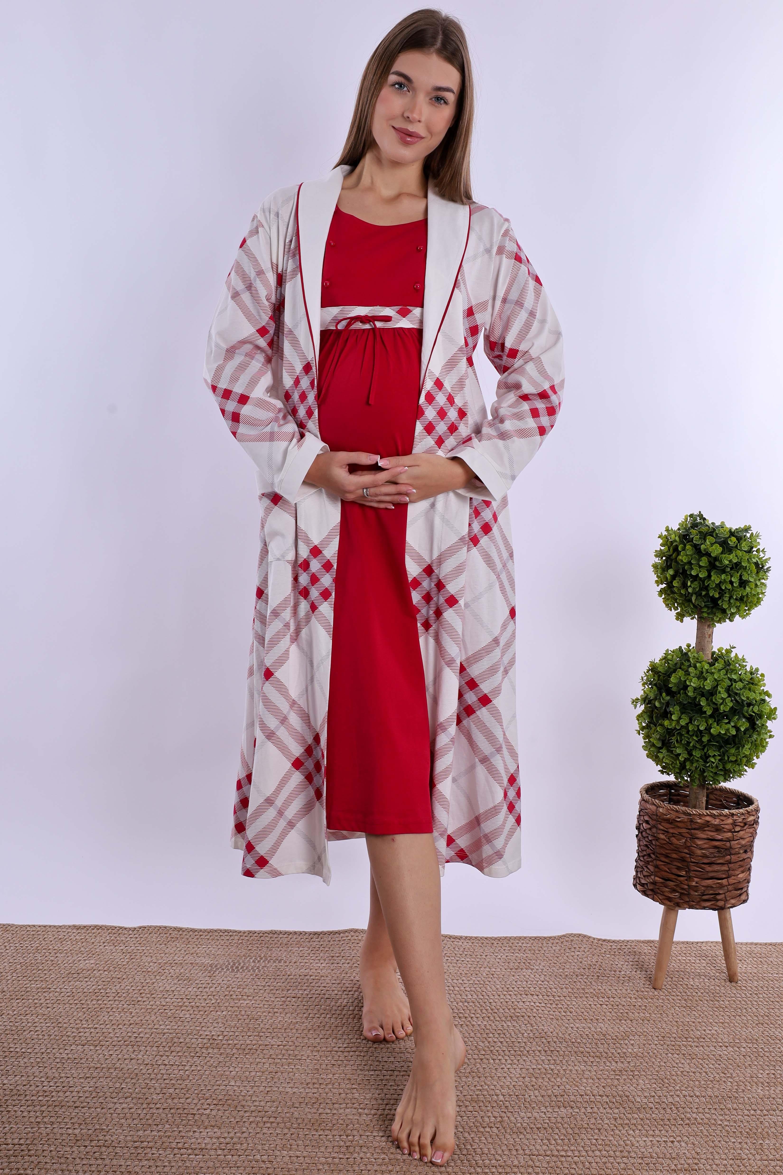 280862 Vişne %100 Pamuk Hamile Lohusa Set