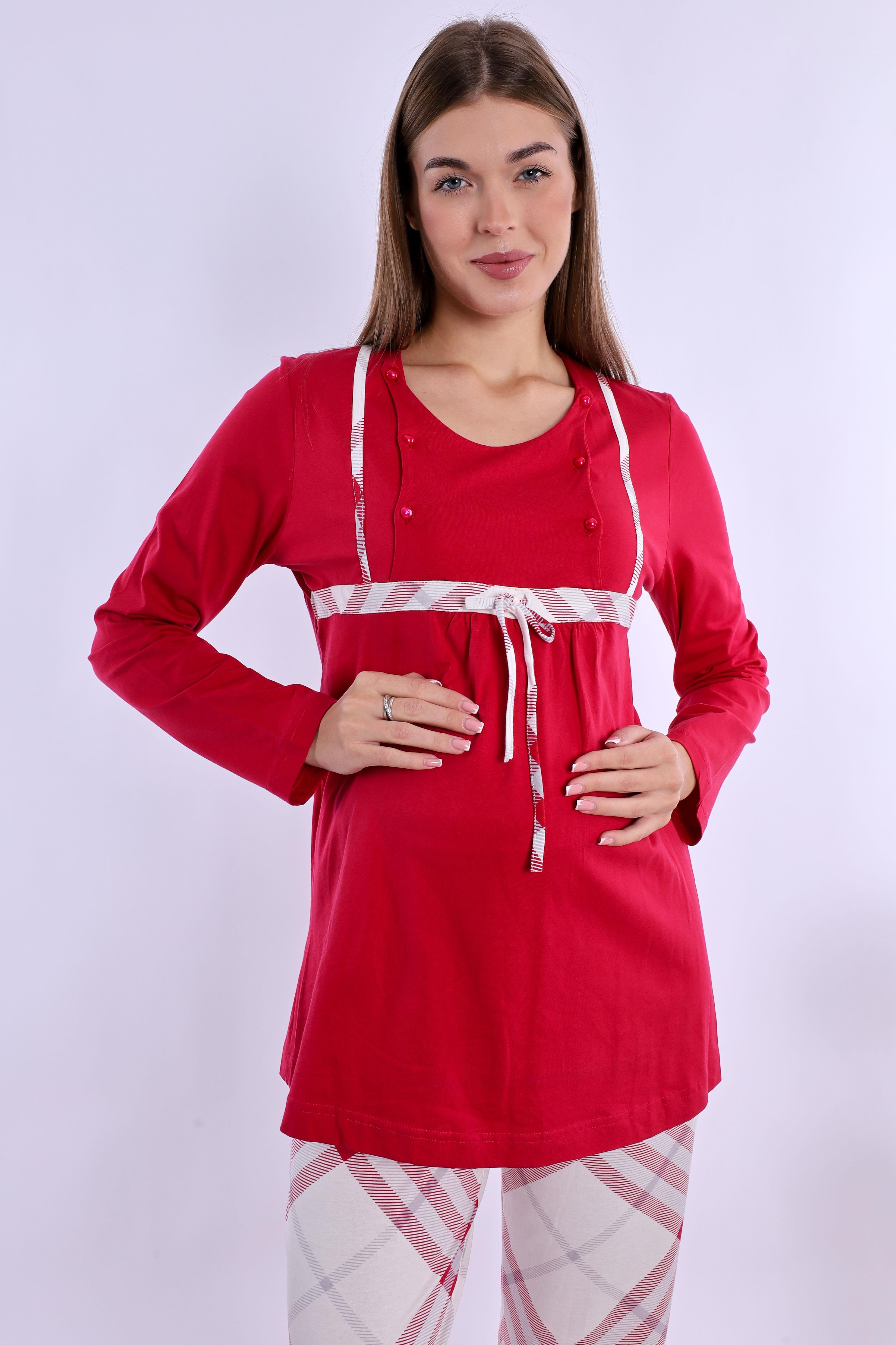 280862 Vişne %100 Pamuk Hamile Lohusa Set