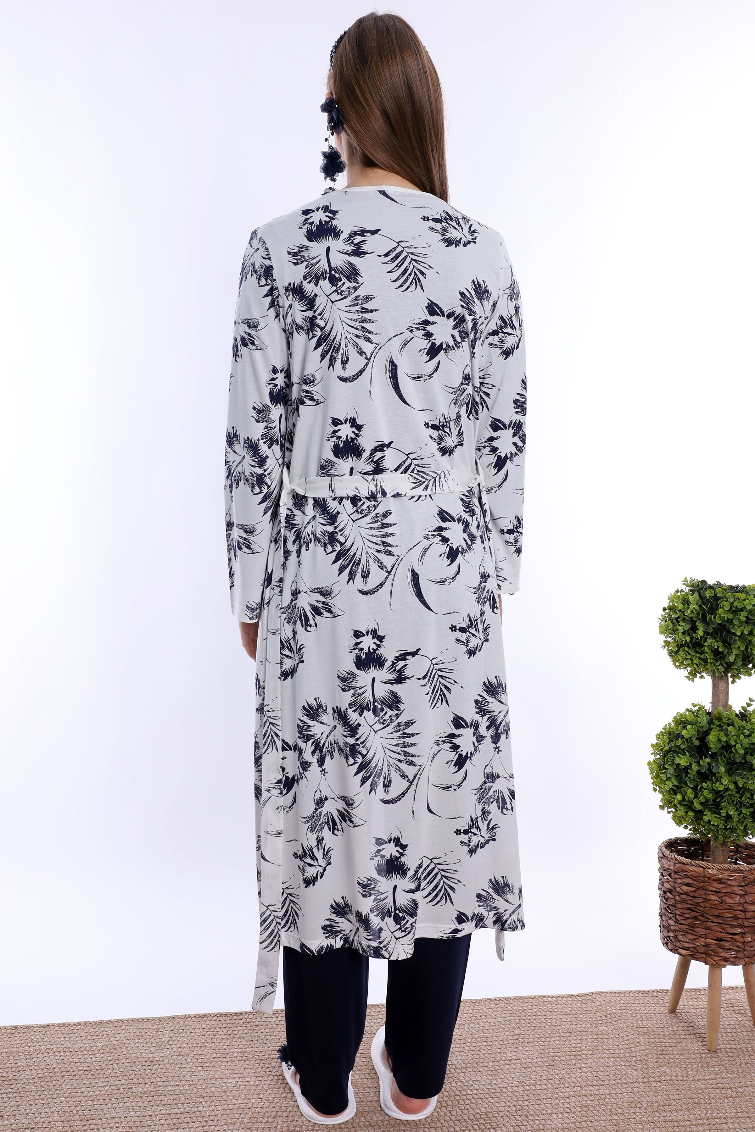 280942 Emzirme Özellikli Sabahlıklı Hamile Lohusa Pijama Takımı - Lacivert