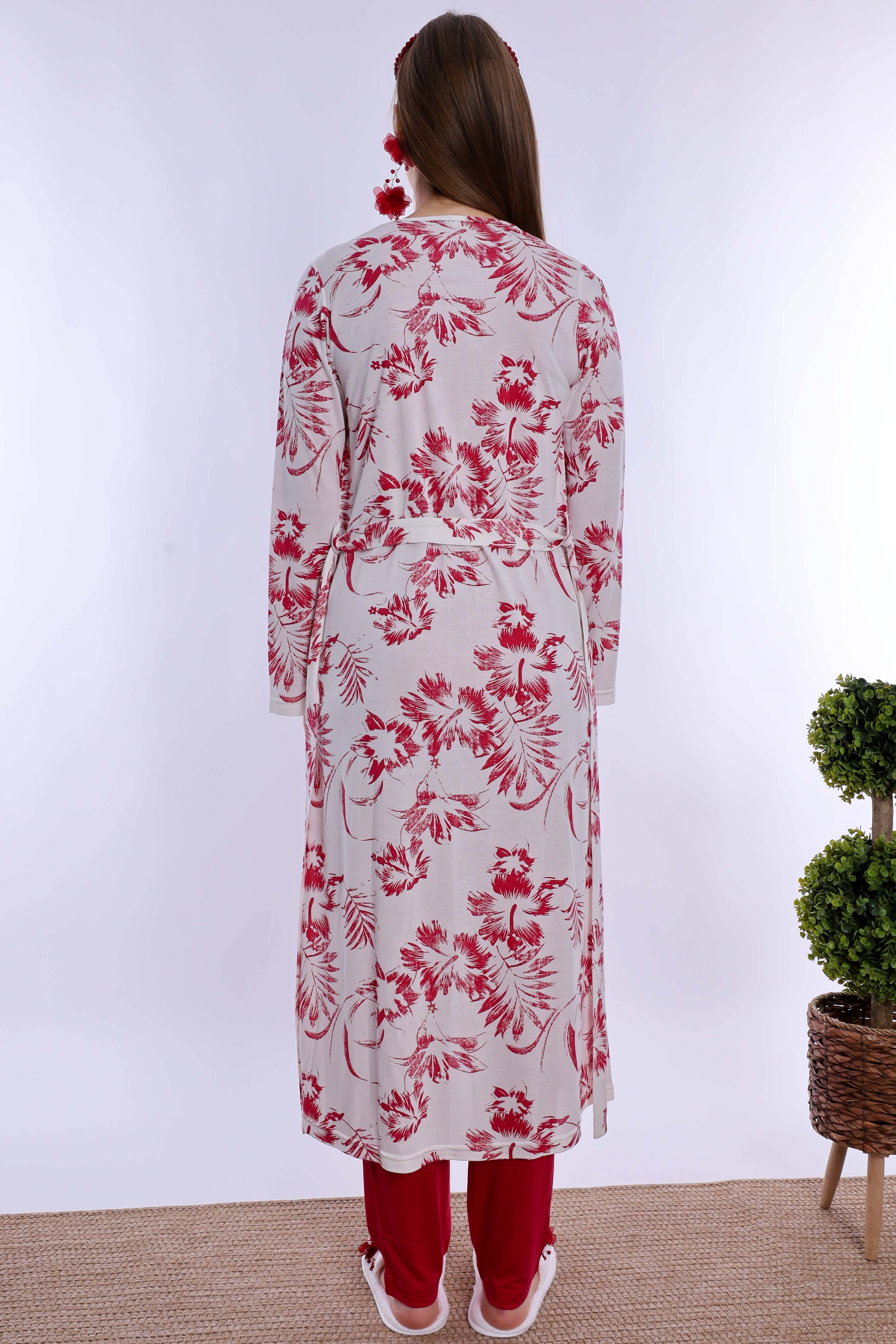 280942 Emzirme Özellikli Sabahlıklı Hamile Lohusa Pijama Takımı - Vişne