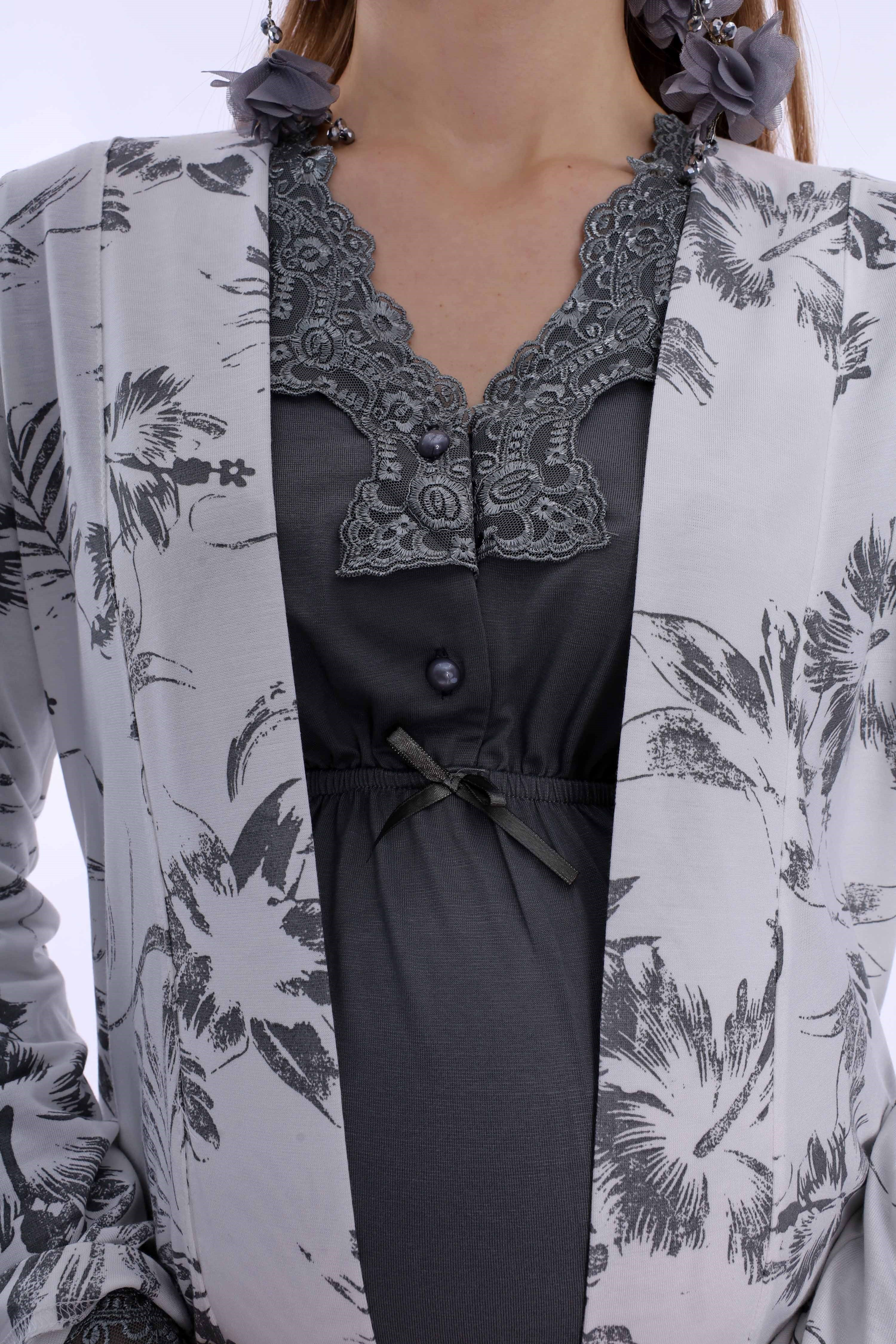 280942 Füme Sabahlıklı Hamile Lohusa Pijama Takımı