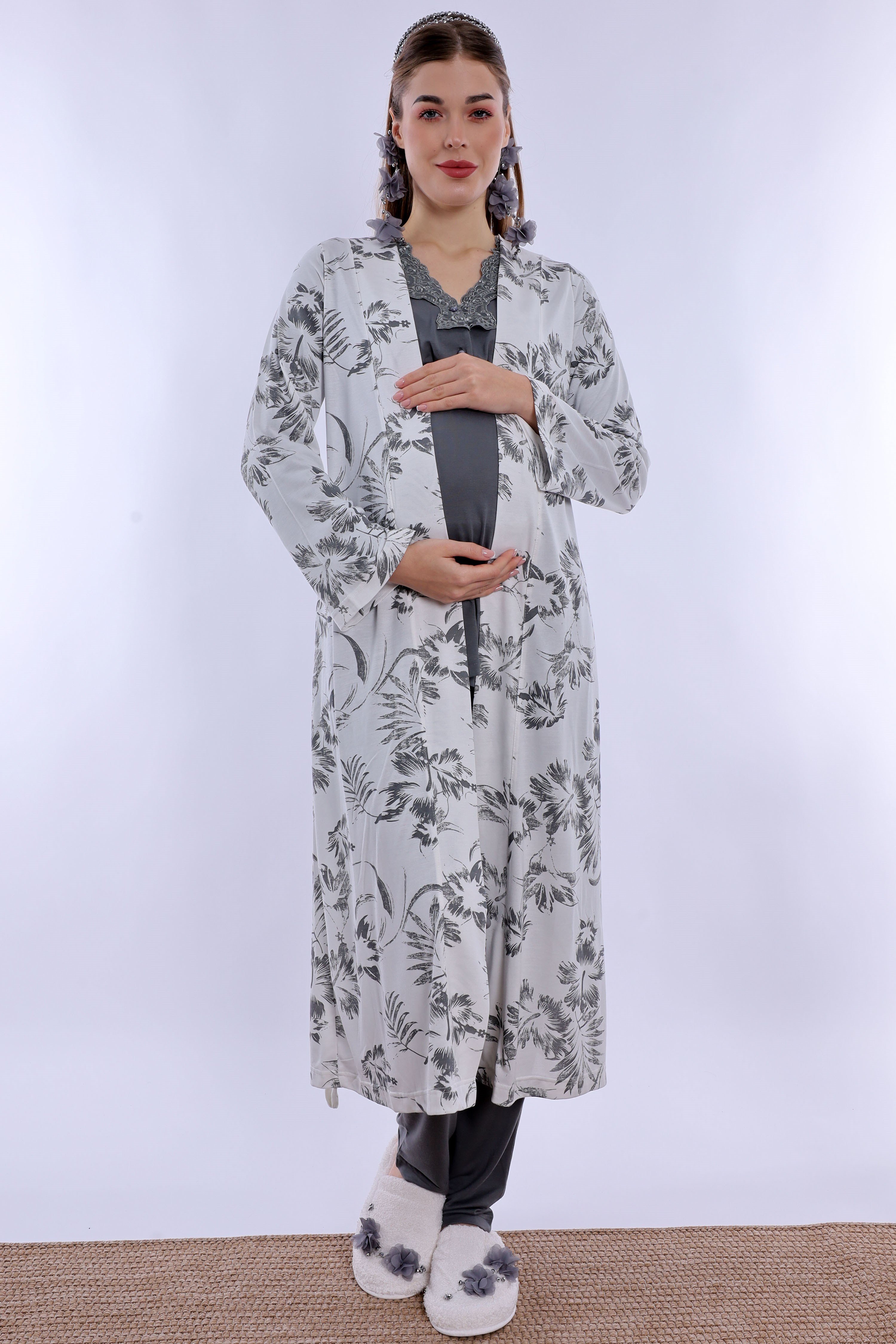 280942 Füme Sabahlıklı Hamile Lohusa Pijama Takımı