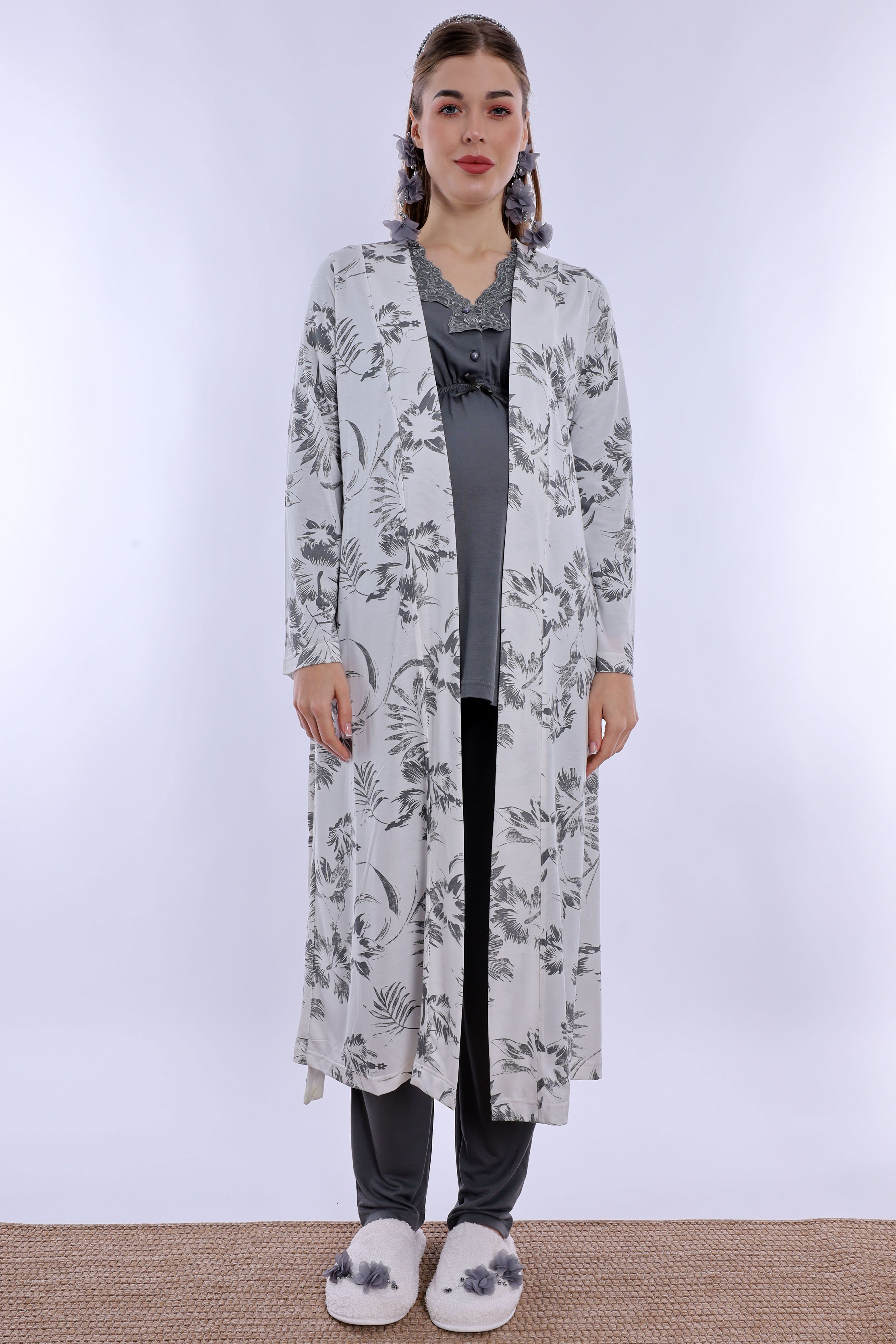 280942 Füme Sabahlıklı Hamile Lohusa Pijama Takımı