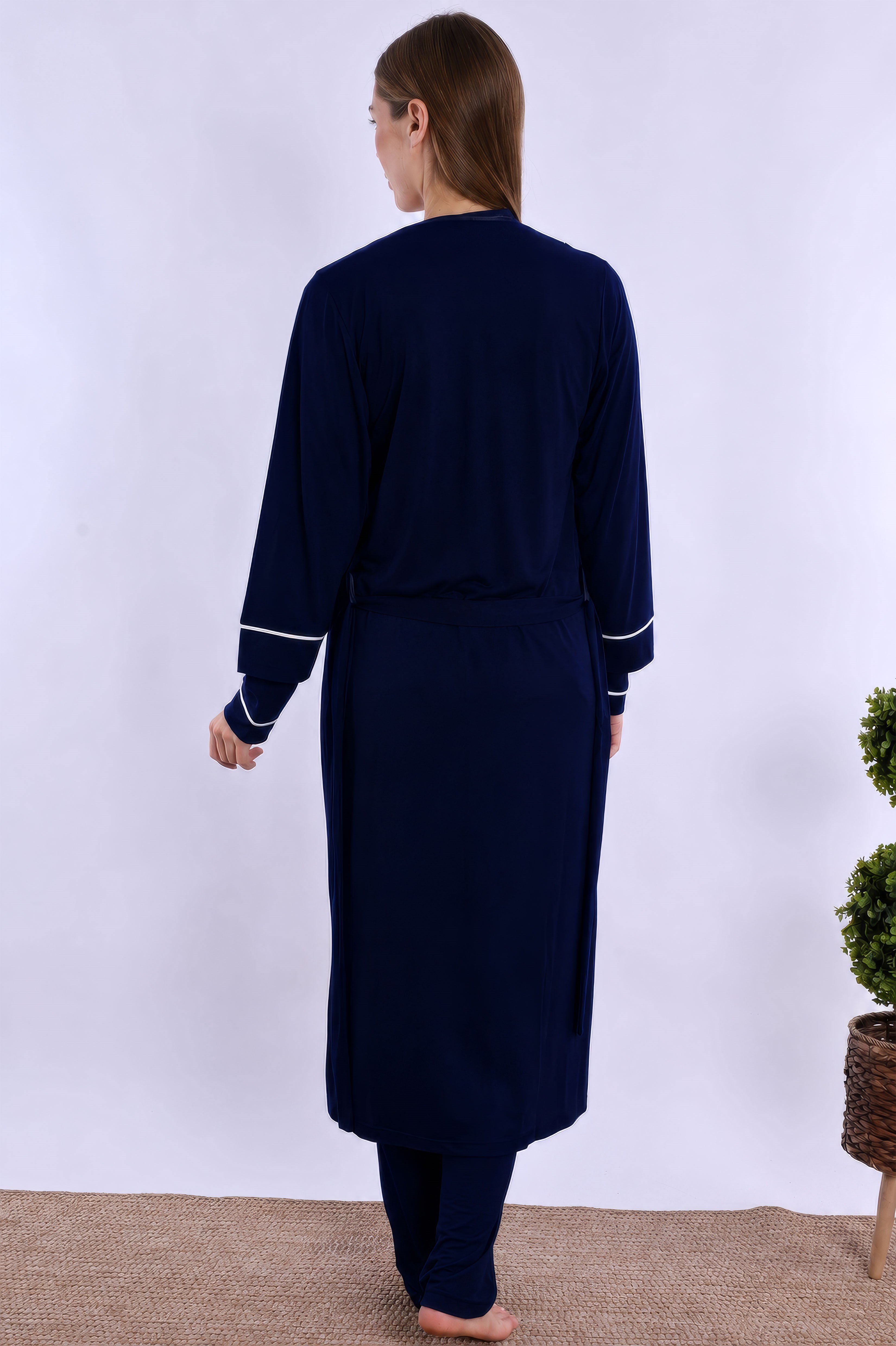 280982 Lacivert Sabahlıklı Hamile Lohusa Pijama Takımı