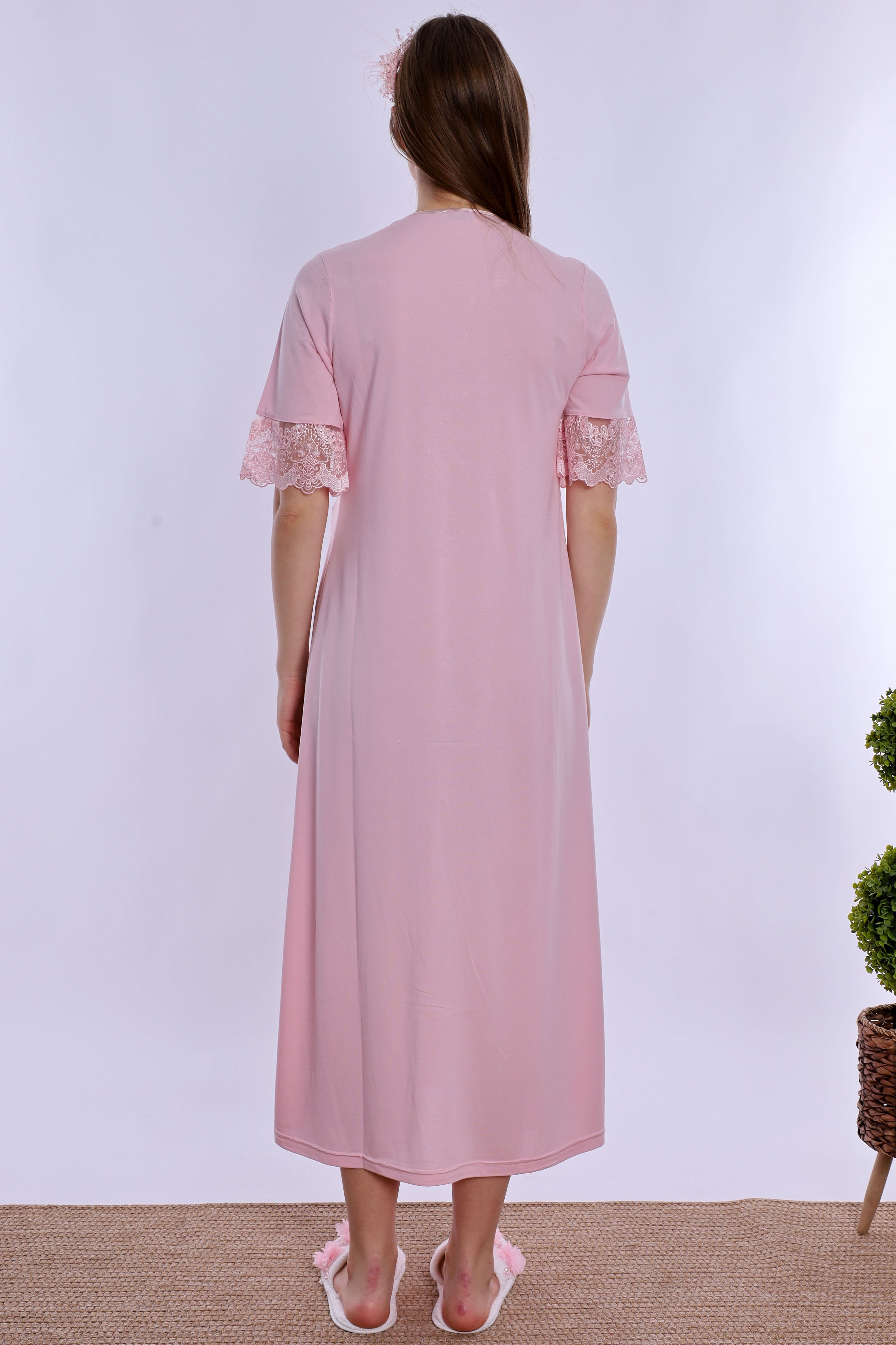 290132 Anne Konforu Emzirme Özellikli Hamile Lohusa Gecelik  - Pembe