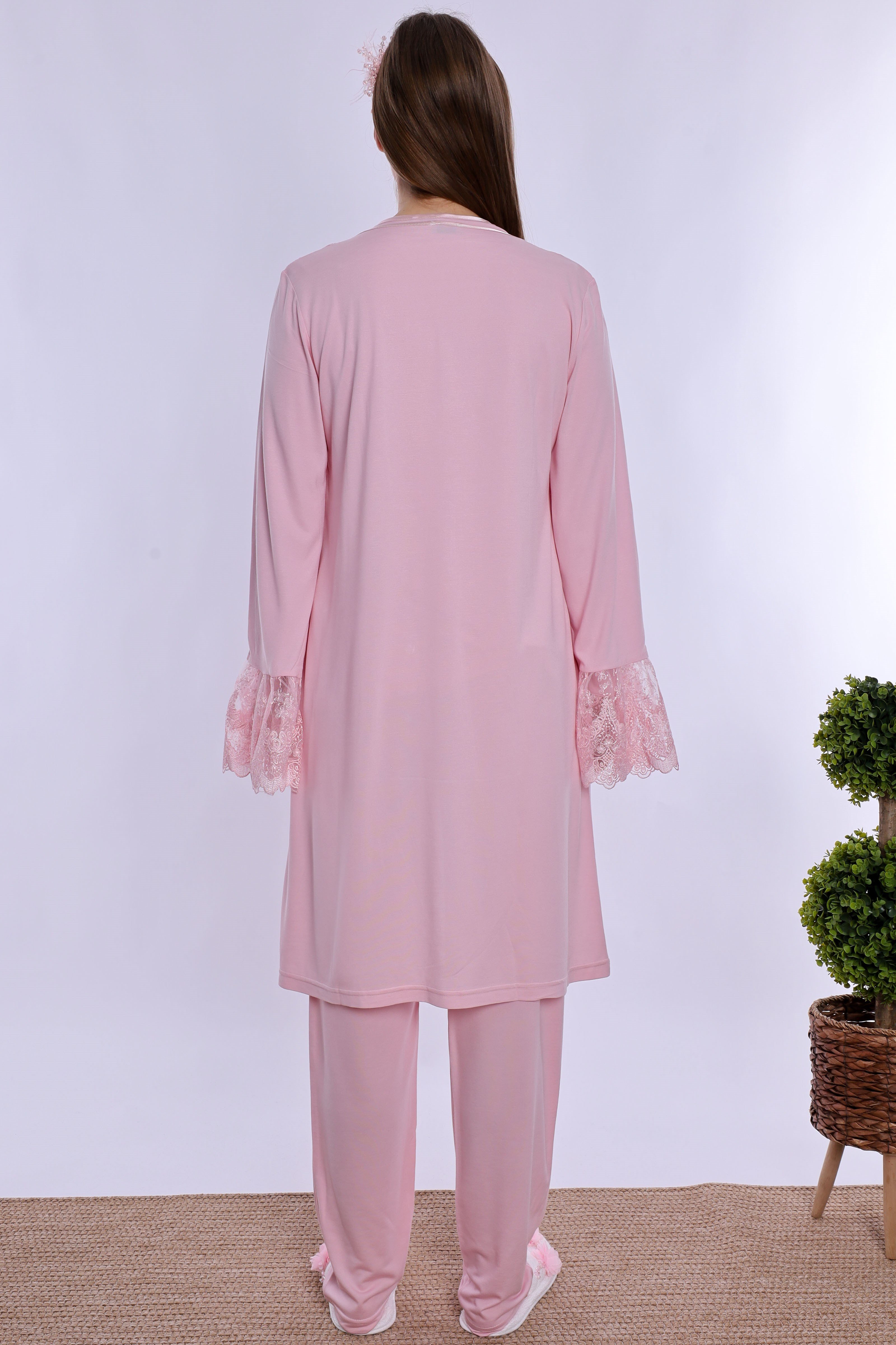 290142 Pamuklu Hamile Lohusa Pijama ve Sabahlık Takımı  - Pembe