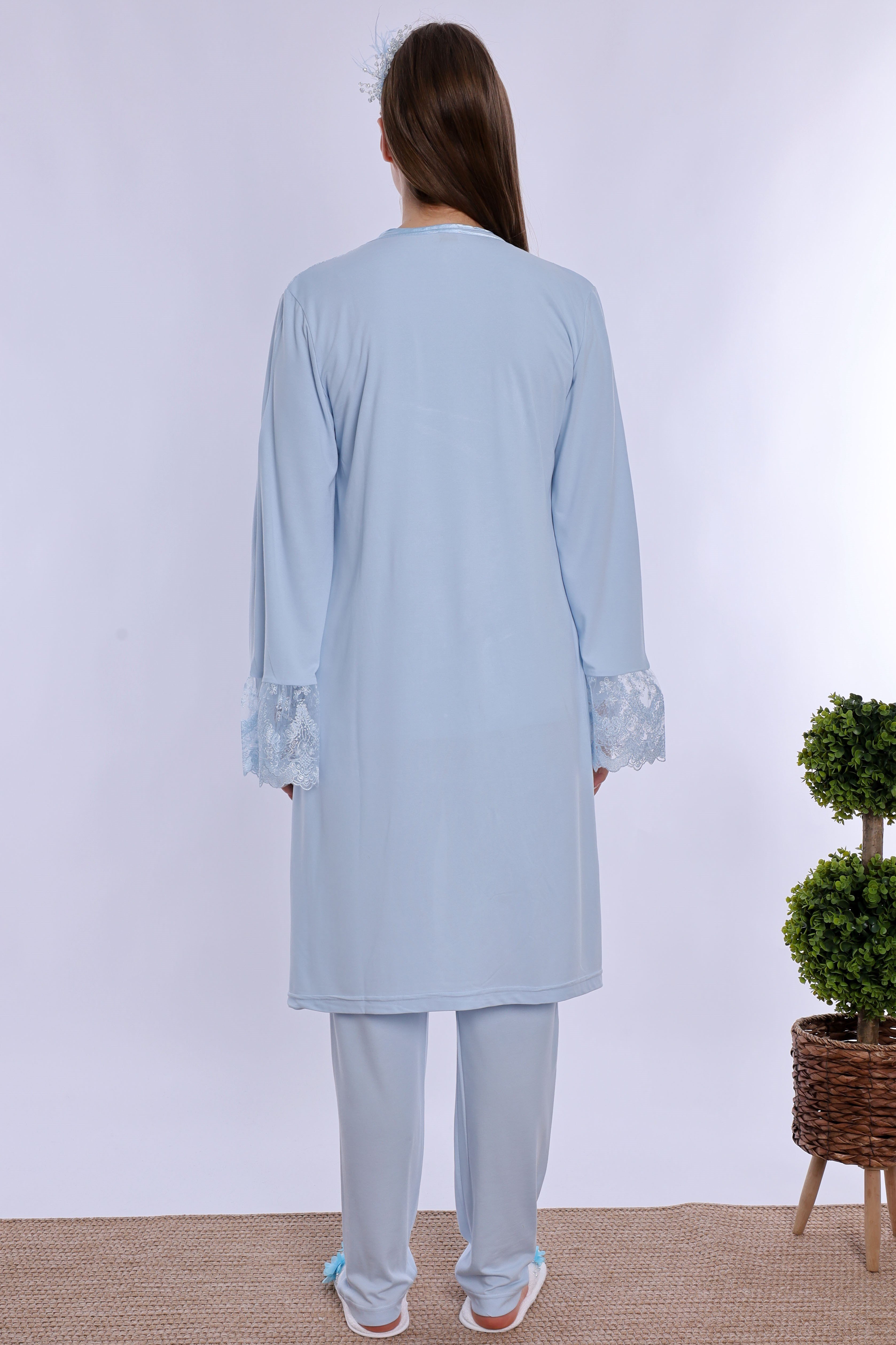 290142 Pamuklu Hamile Lohusa Pijama ve Sabahlık Takımı  - Mavi