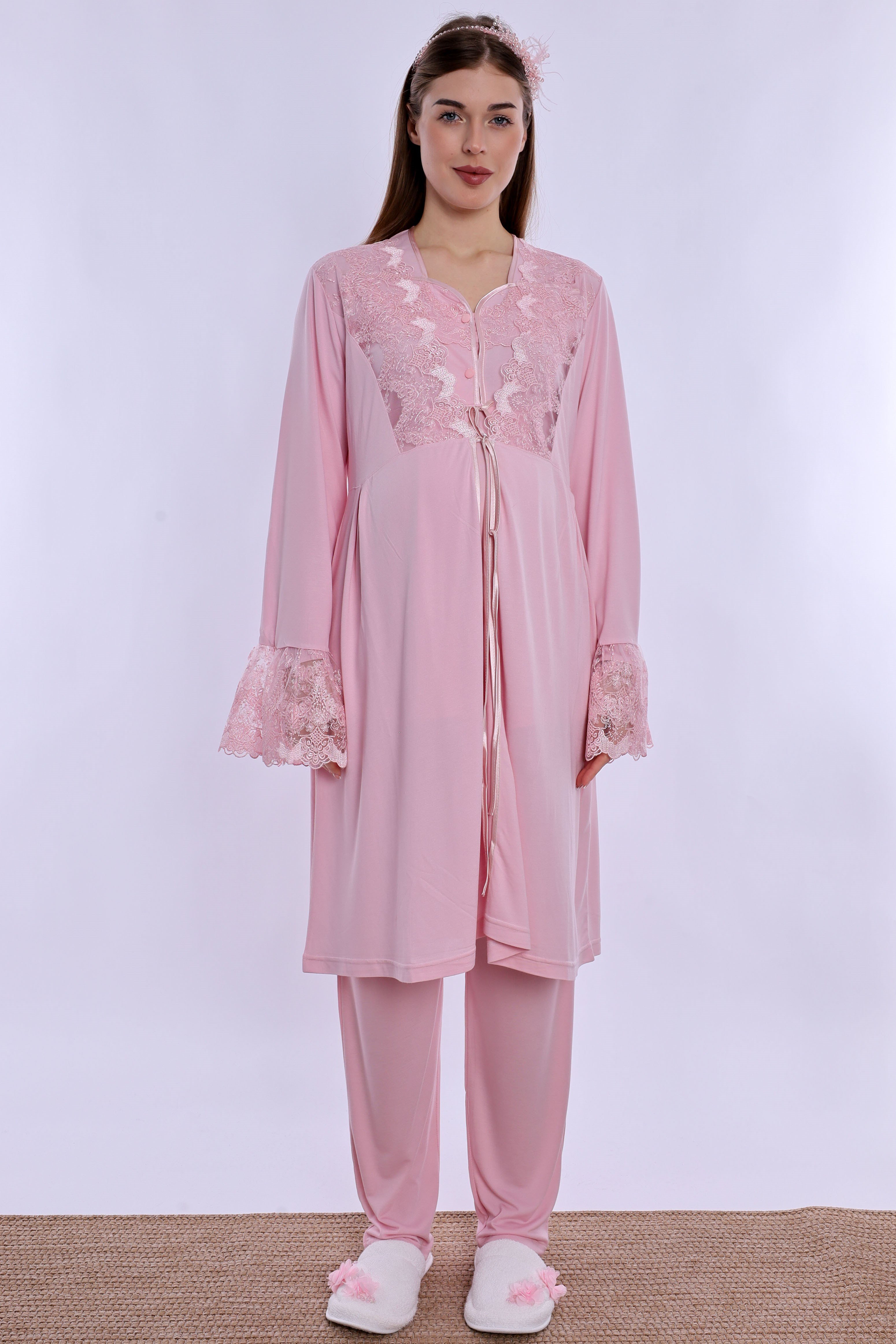 290142 Pamuklu Hamile Lohusa Pijama ve Sabahlık Takımı  - Pembe