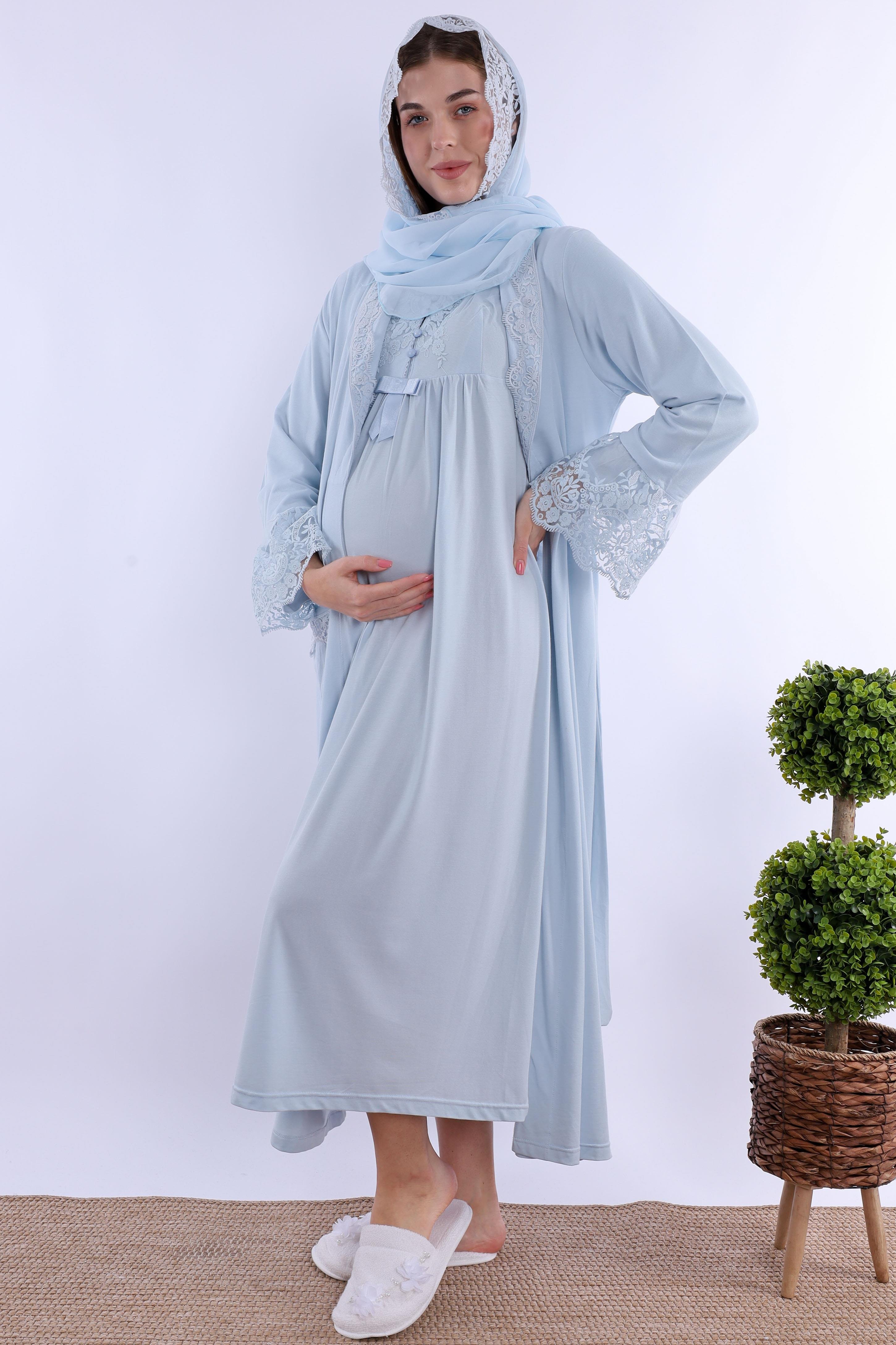 2T19242 Mavi Tesettürlü Hamile Lohusa Set