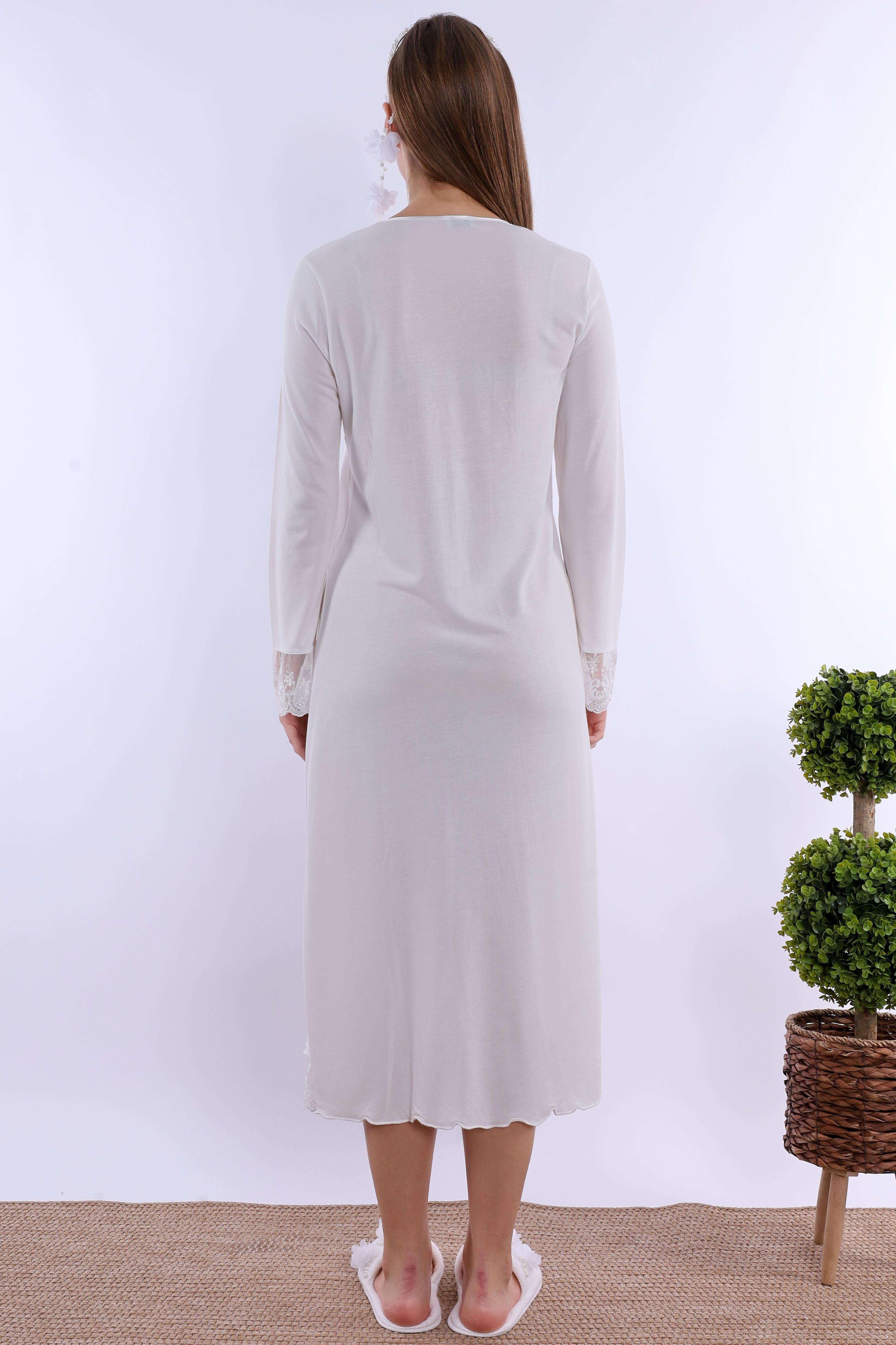 2T30412 Ekru Tesettürlü Sabahlıklı Hamile Lohusa Gecelik Takım