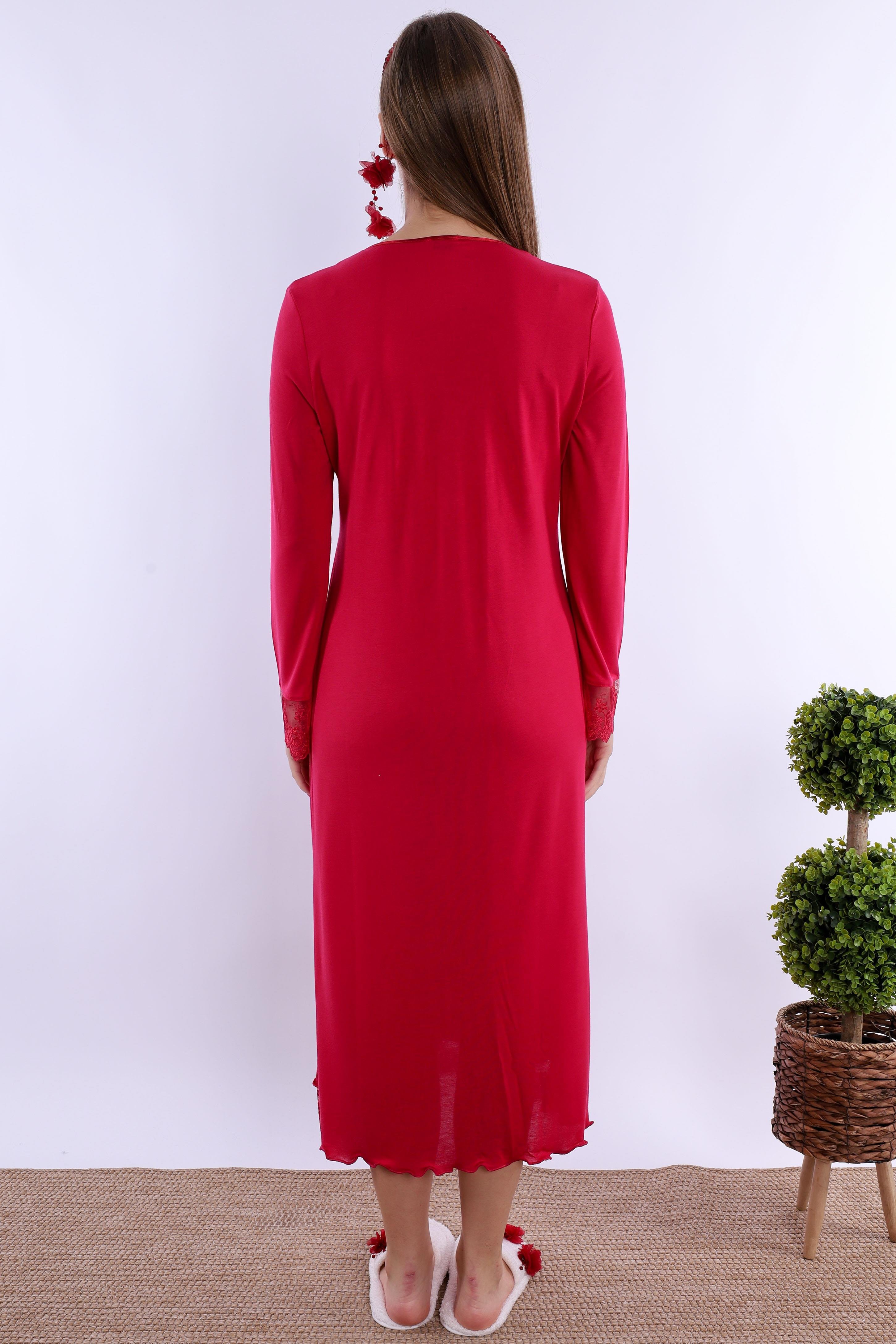 2T30412 Vişne Tesettürlü Sabahlıklı Hamile Lohusa Gecelik Takım